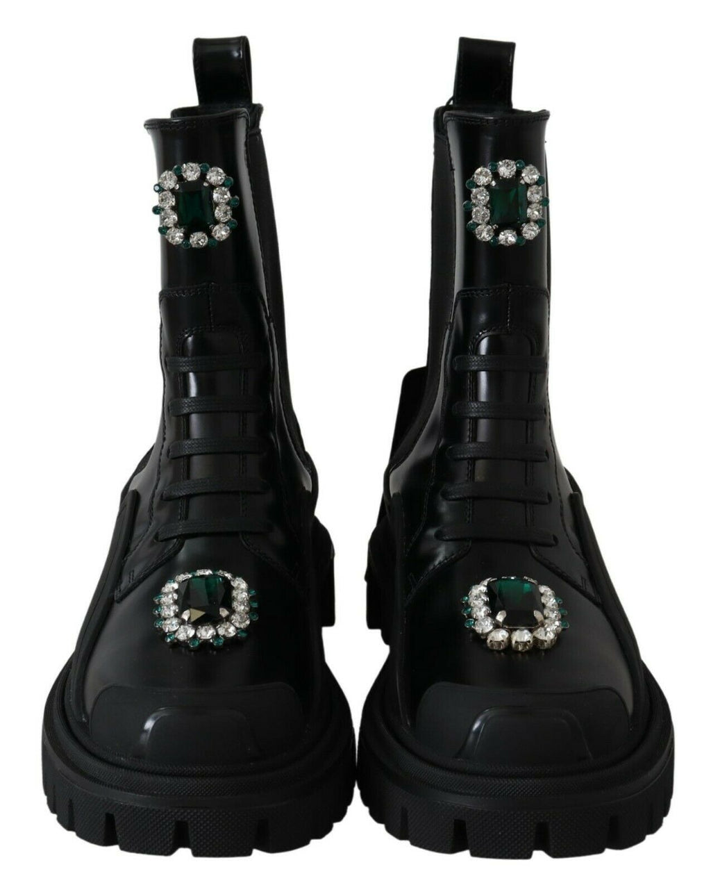 Dolce &amp; Gabbana – Elegante schwarze Kampfstiefel aus Leder mit Kristalldetail