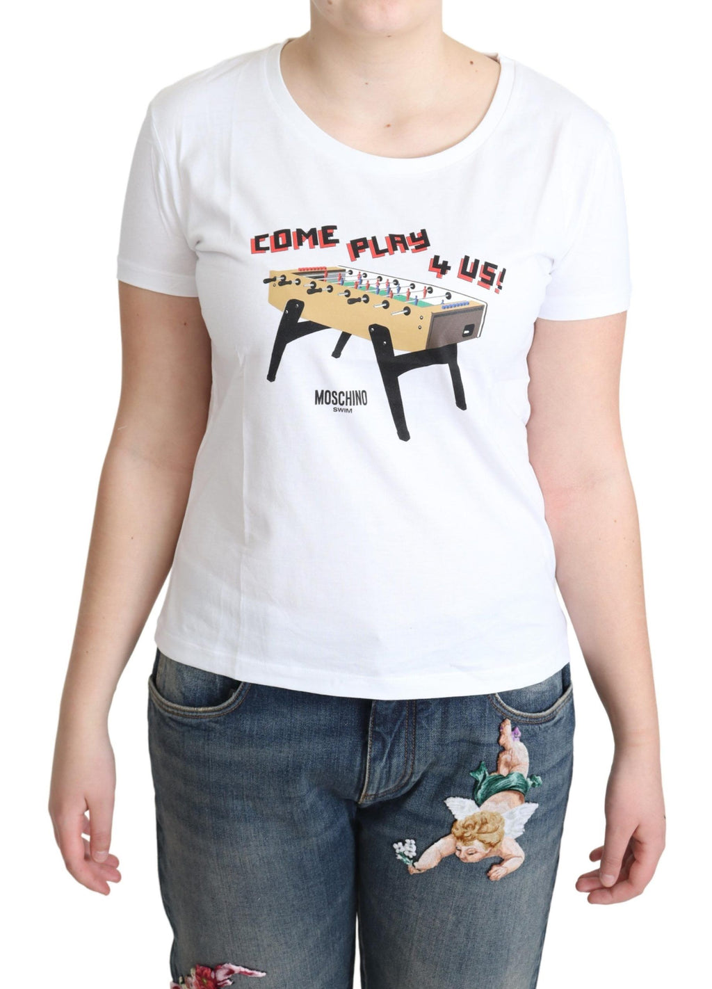 T-shirt col rond en coton Moschino Chic avec imprimé ludique