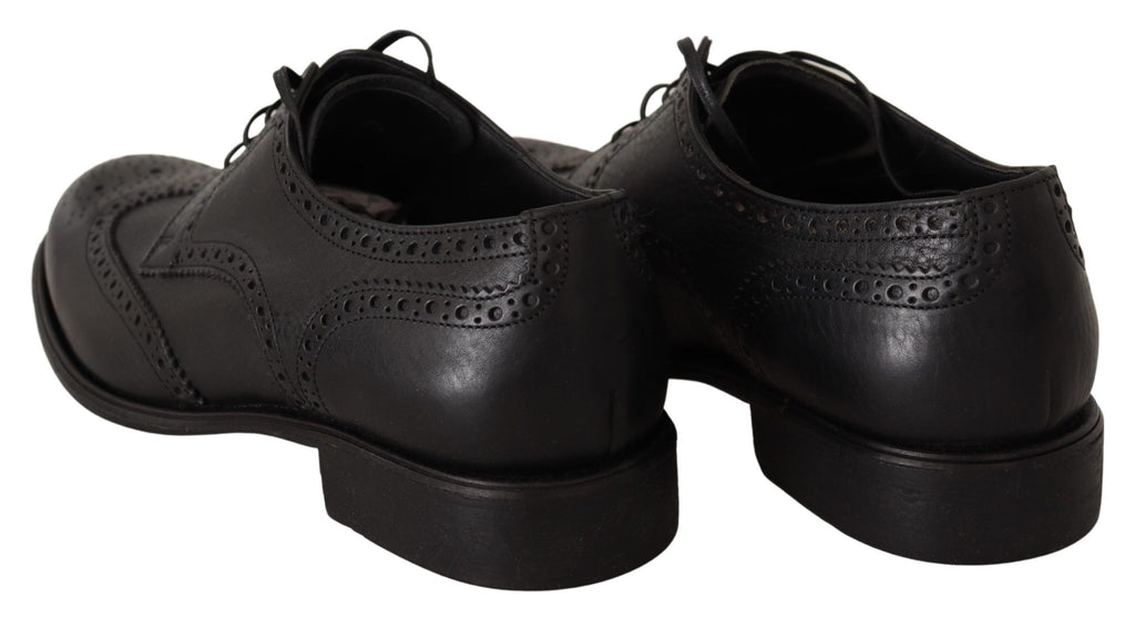 Dolce &amp; Gabbana – Elegante Derby-Schuhe aus schwarzem Leder mit Flügelkappe