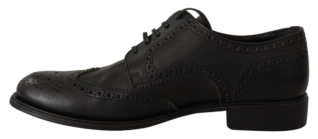 Dolce &amp; Gabbana – Elegante Derby-Schuhe aus schwarzem Leder mit Flügelkappe