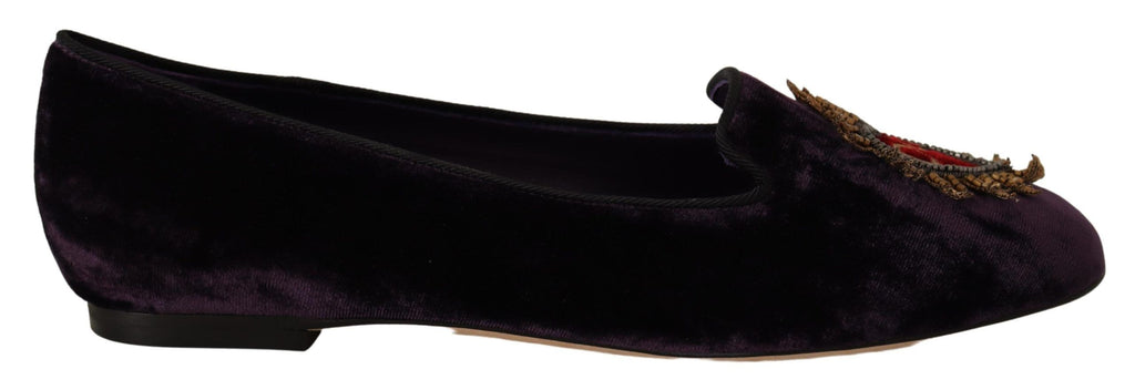 Dolce &amp; Gabbana – Schicke Loafer aus lila Samt mit Herzdetail