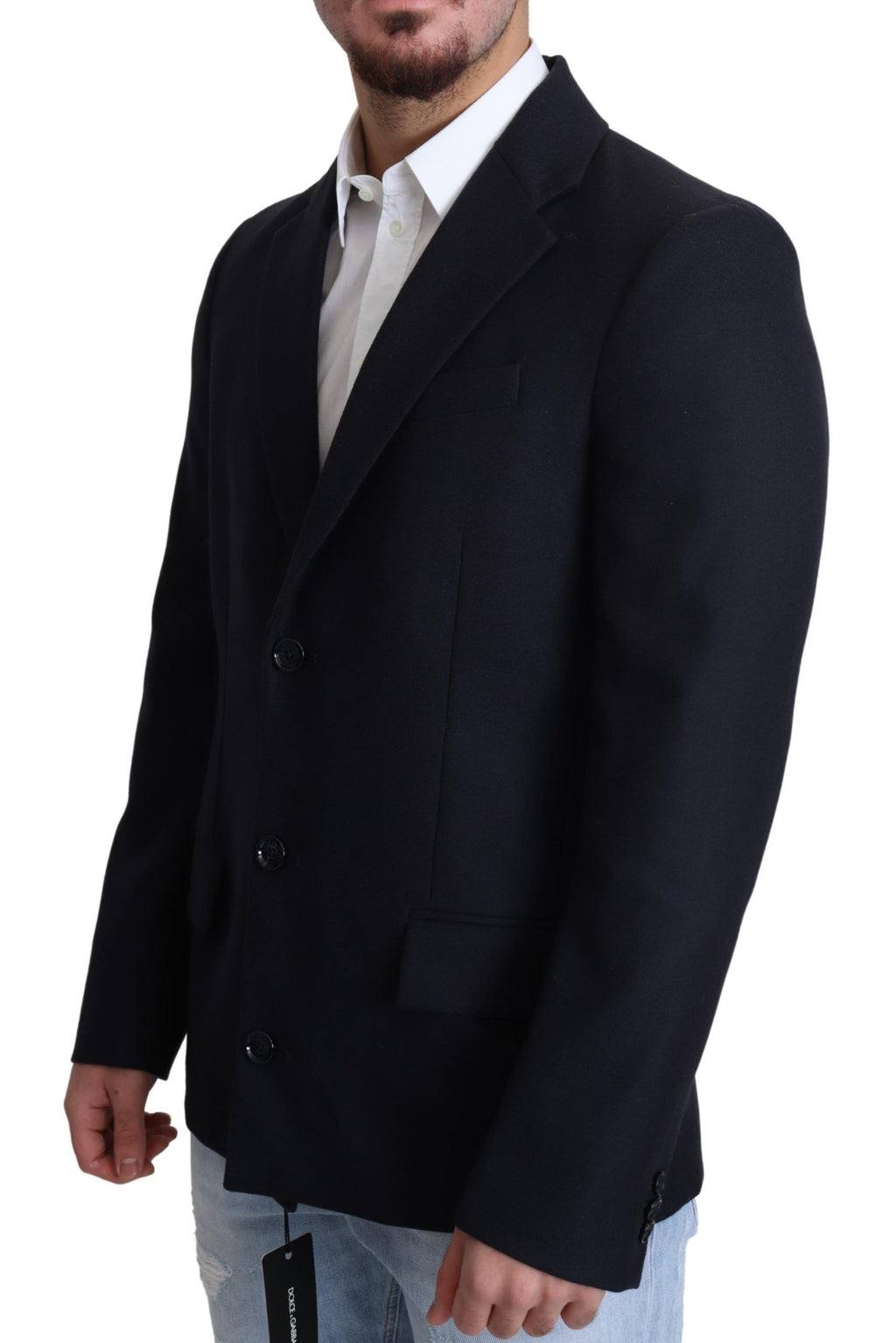 Dolce &amp; Gabbana Élégant manteau en laine vierge bleu foncé pour homme