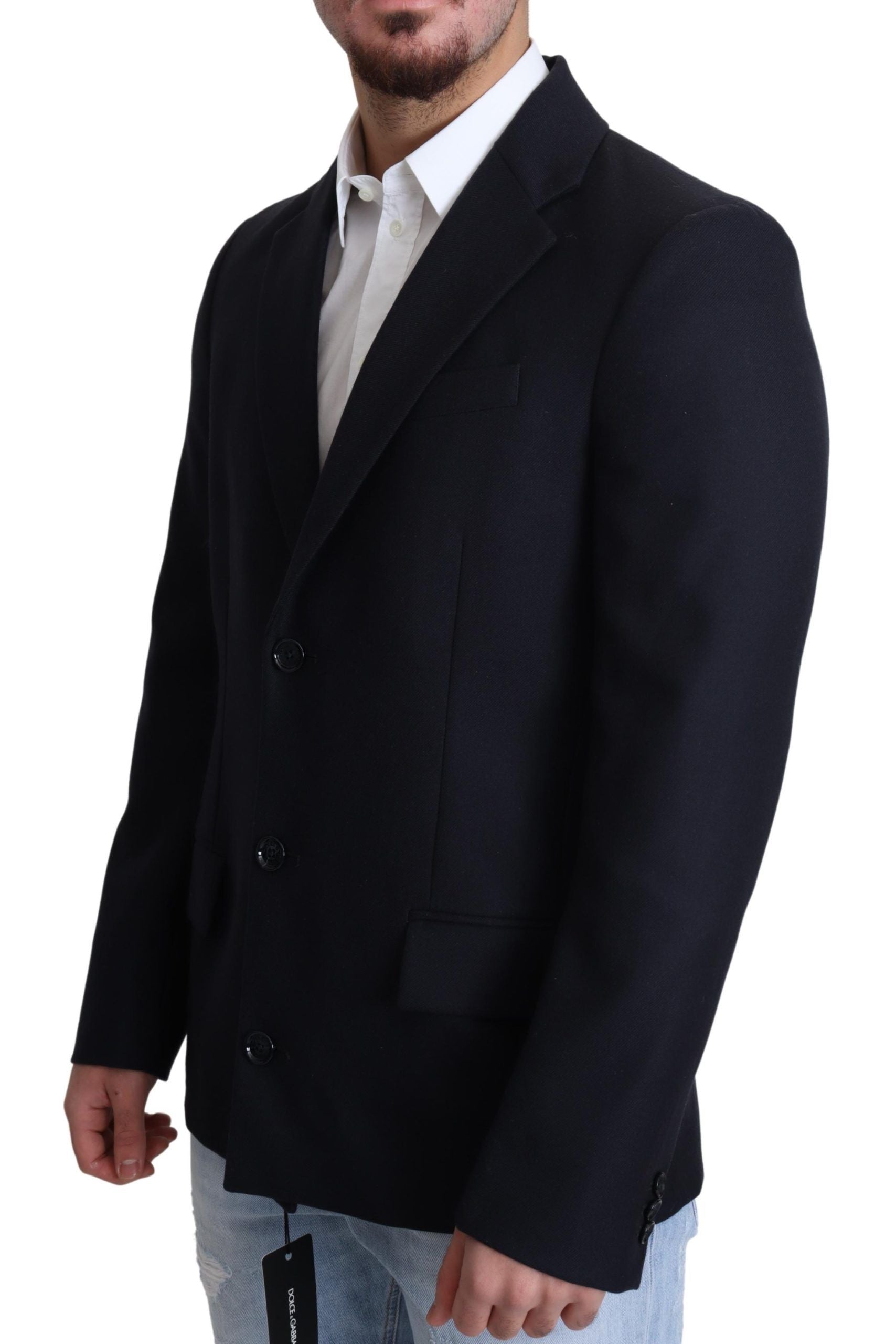Dolce &amp; Gabbana Élégant manteau en laine vierge bleu foncé pour homme
