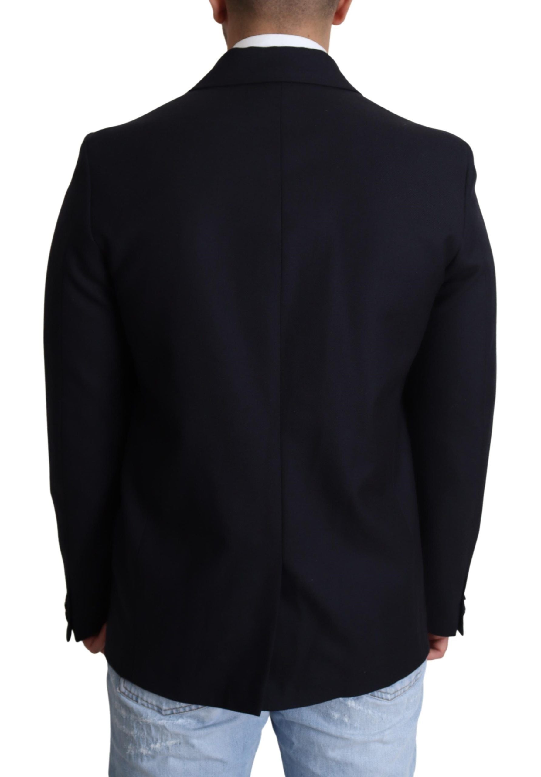 Dolce &amp; Gabbana Élégant manteau en laine vierge bleu foncé pour homme
