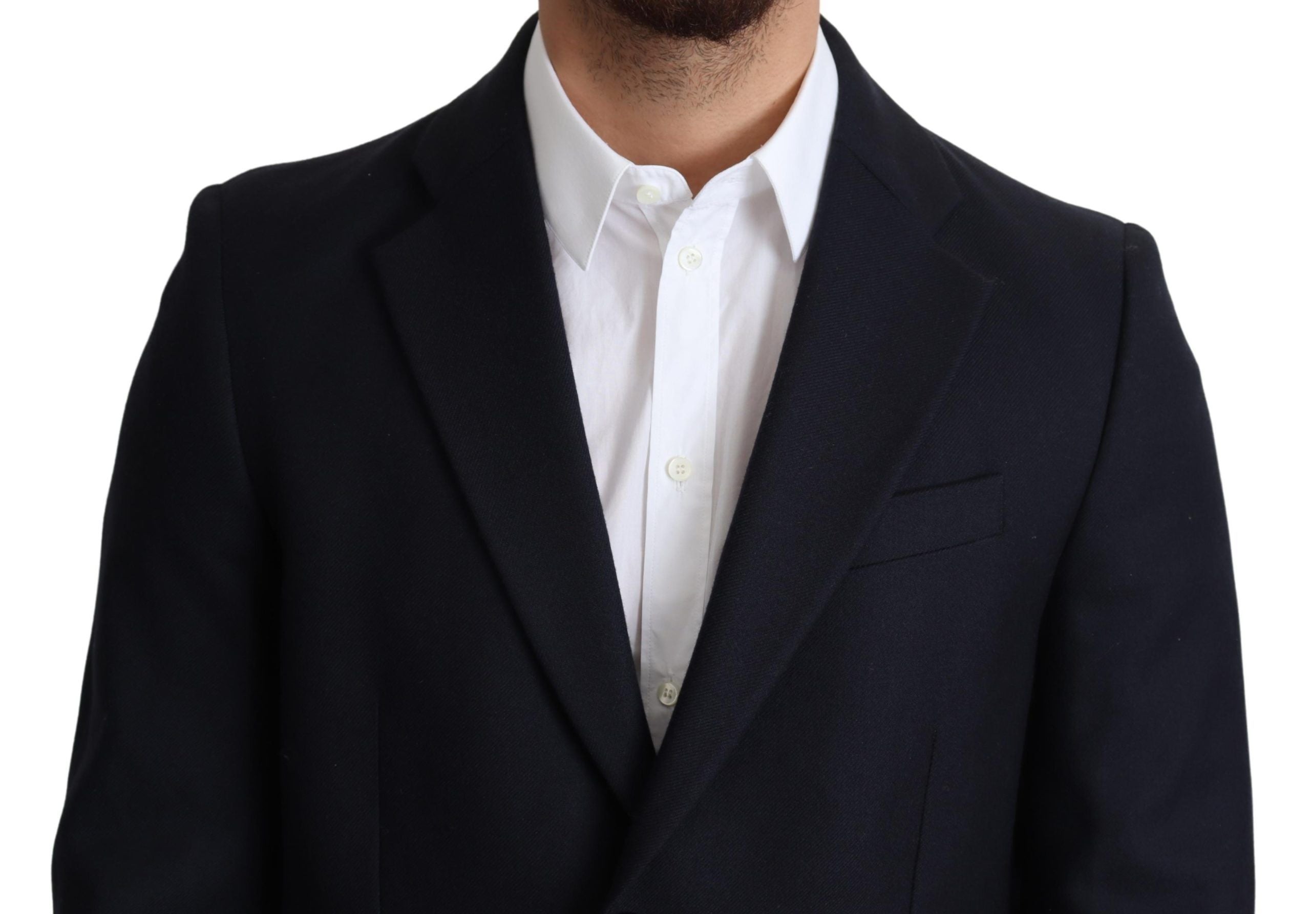 Dolce &amp; Gabbana Élégant manteau en laine vierge bleu foncé pour homme