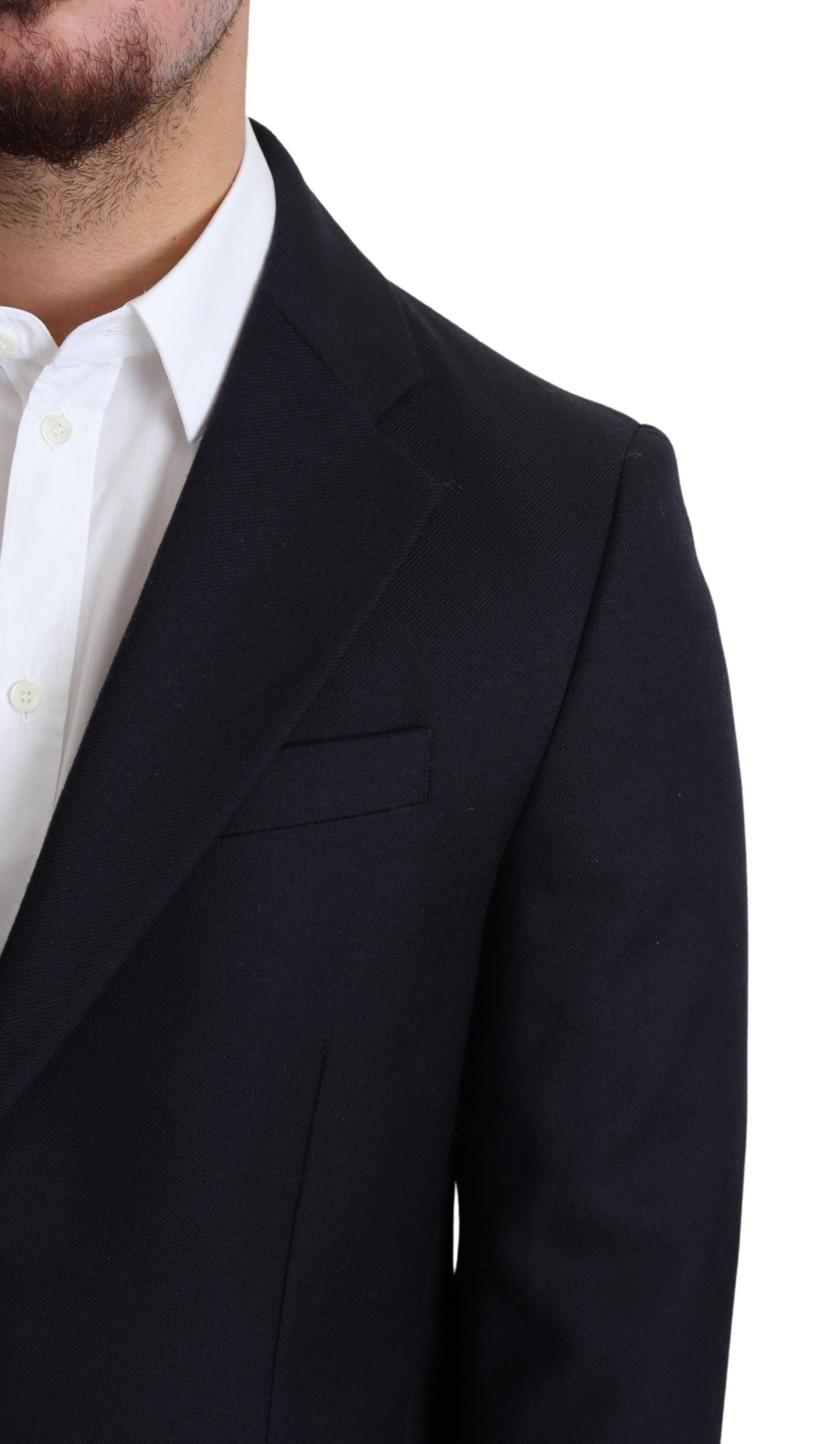 Dolce &amp; Gabbana Élégant manteau en laine vierge bleu foncé pour homme