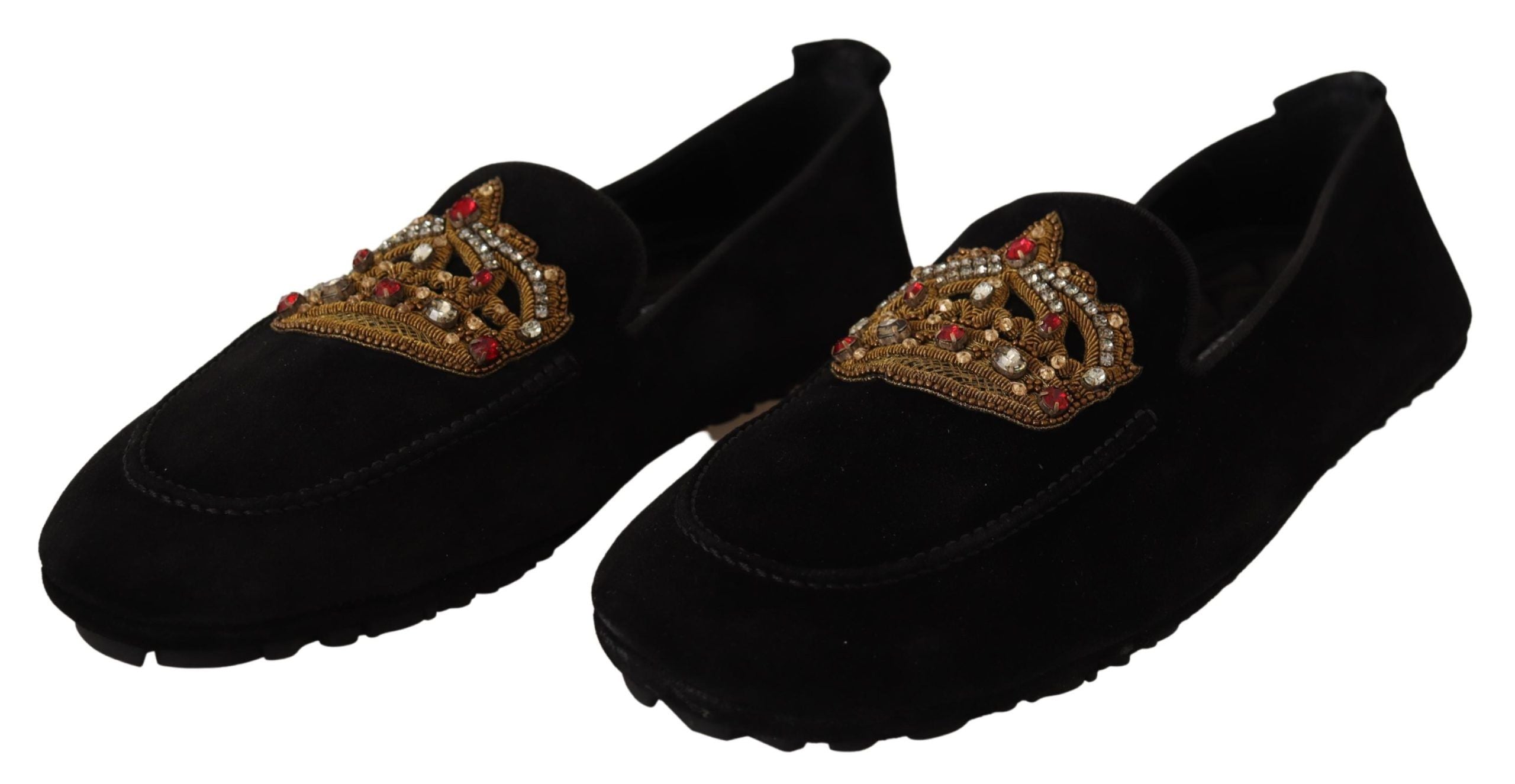 Mocassins élégants Dolce &amp; Gabbana en cuir noir avec broderies dorées