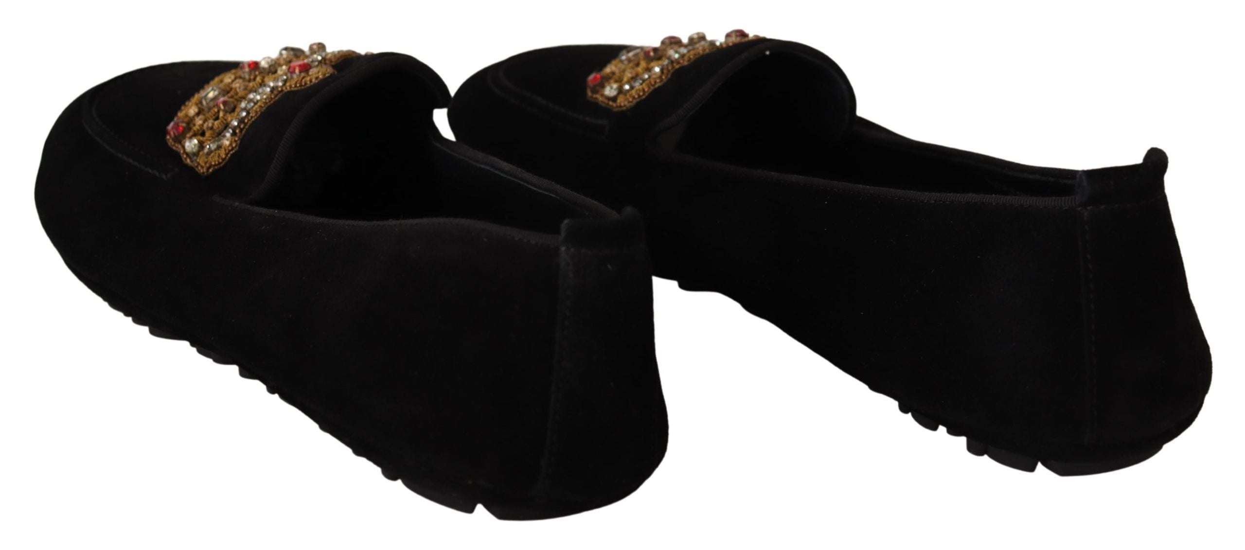 Mocassins élégants Dolce &amp; Gabbana en cuir noir avec broderies dorées