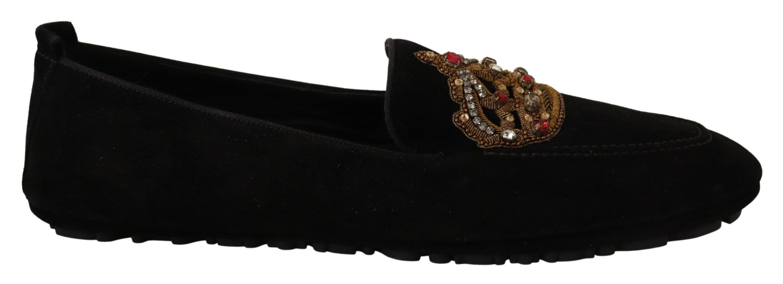 Mocassins élégants Dolce &amp; Gabbana en cuir noir avec broderies dorées