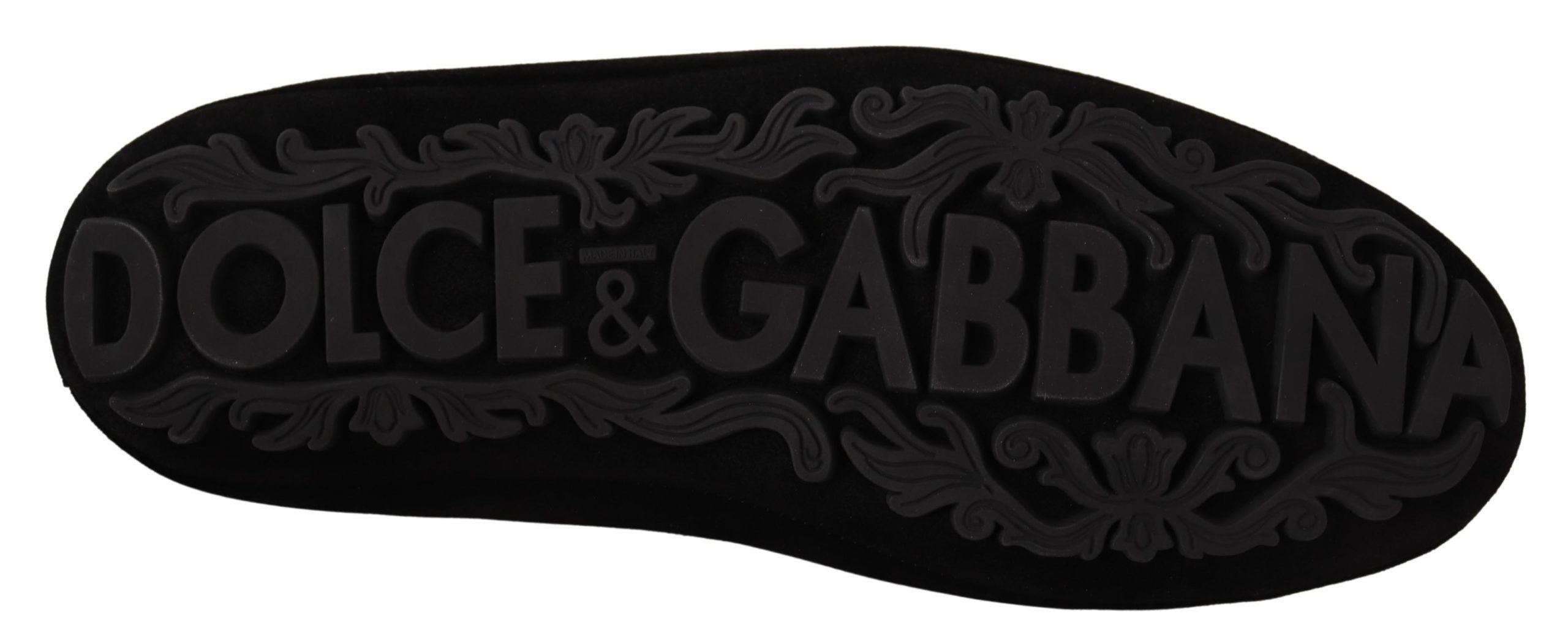 Mocassins élégants Dolce &amp; Gabbana en cuir noir avec broderies dorées