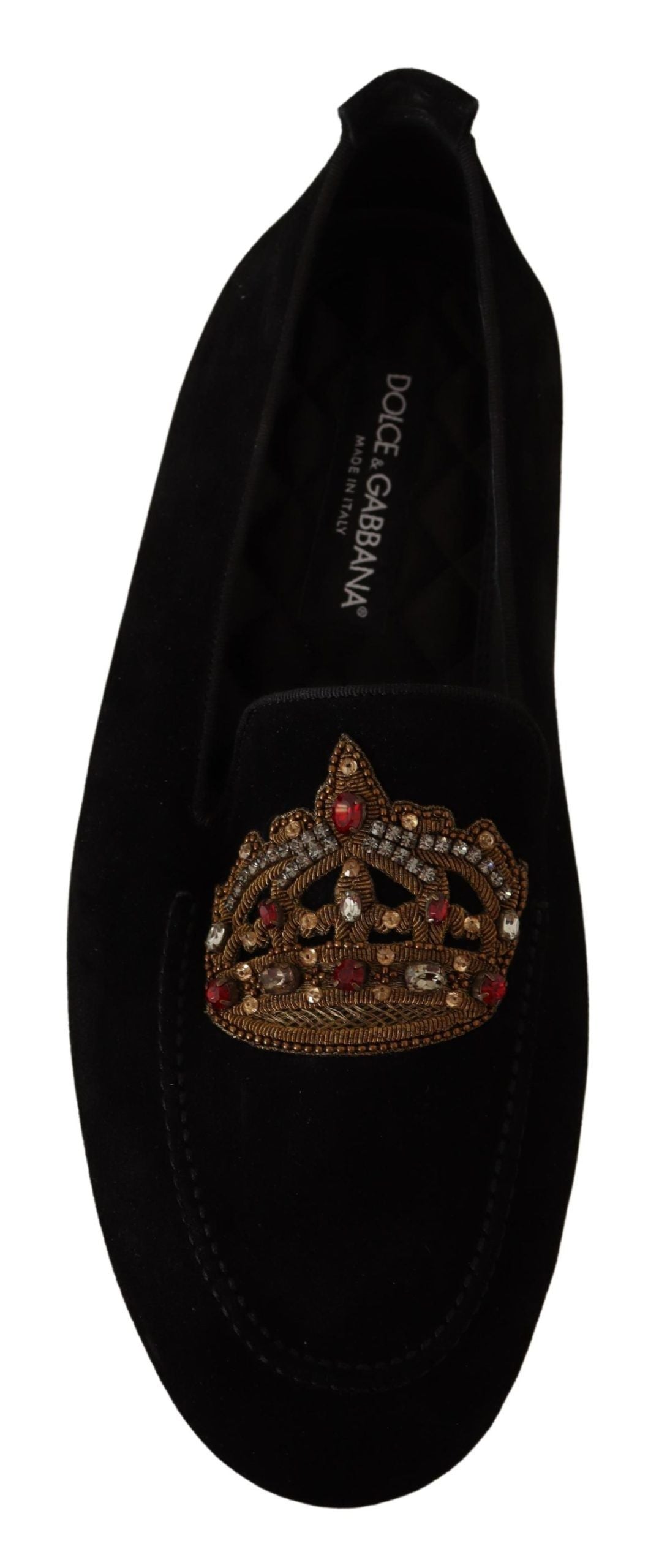 Mocassins élégants Dolce &amp; Gabbana en cuir noir avec broderies dorées