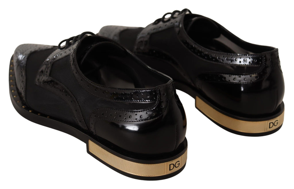 Dolce &amp; Gabbana Elegante schwarze Oxford-Schnürschuhe mit Goldbesatz