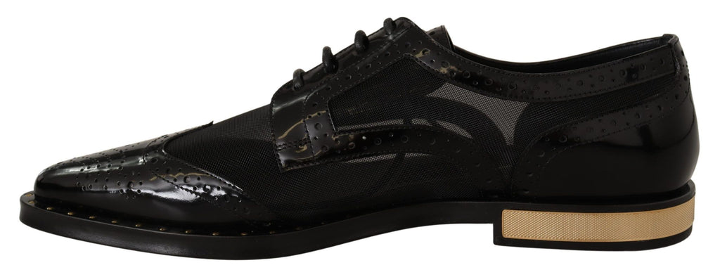 Dolce &amp; Gabbana Elegante schwarze Oxford-Schnürschuhe mit Goldbesatz