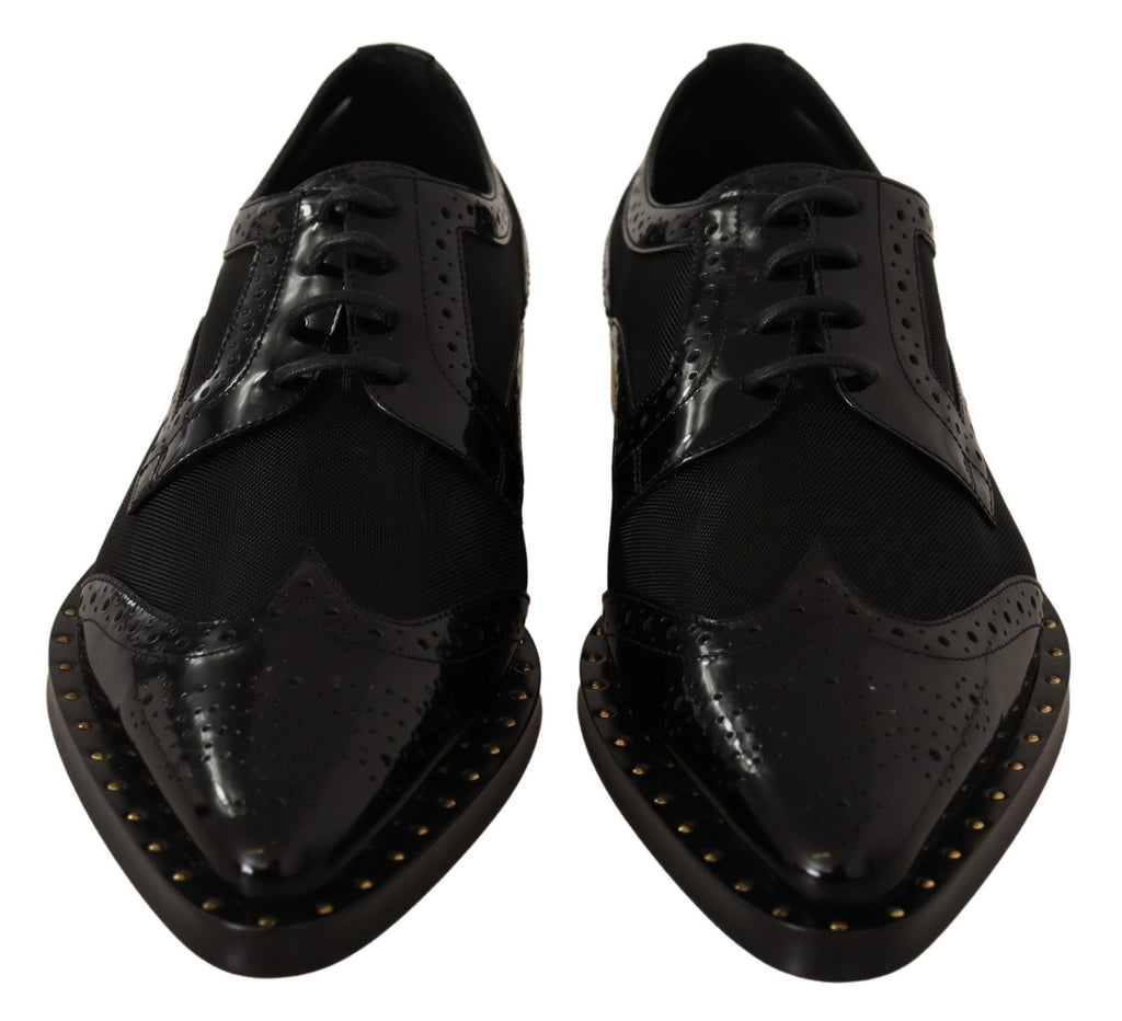 Dolce &amp; Gabbana Elegante schwarze Oxford-Schnürschuhe mit Goldbesatz