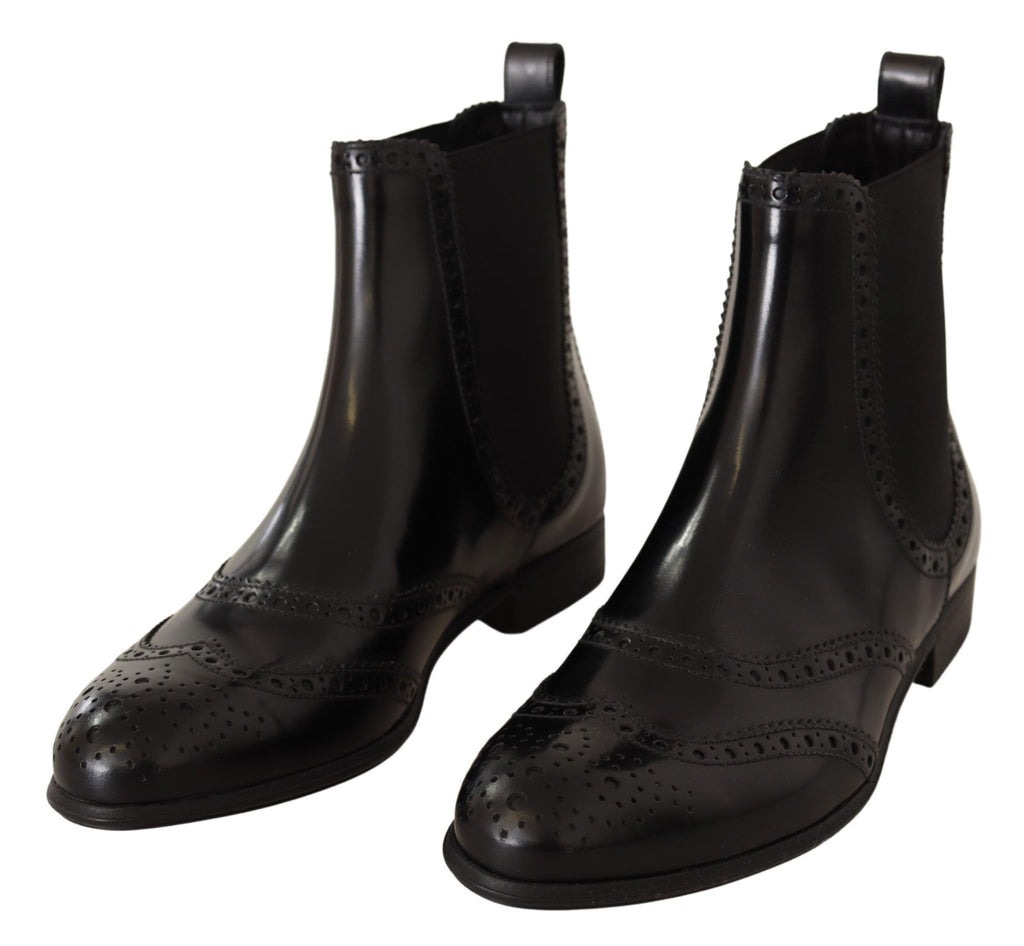 Dolce &amp; Gabbana – Elegante schwarze Oxford-Stiefel mit Flügelkappe