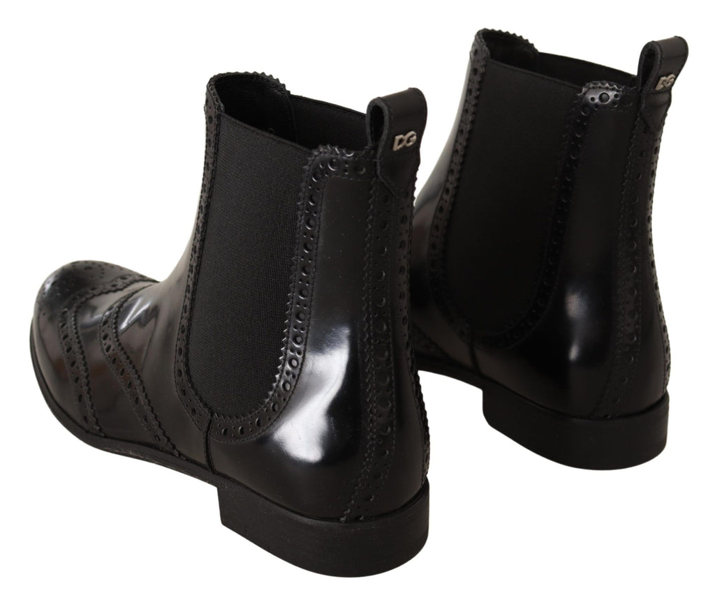 Dolce &amp; Gabbana – Elegante schwarze Oxford-Stiefel mit Flügelkappe