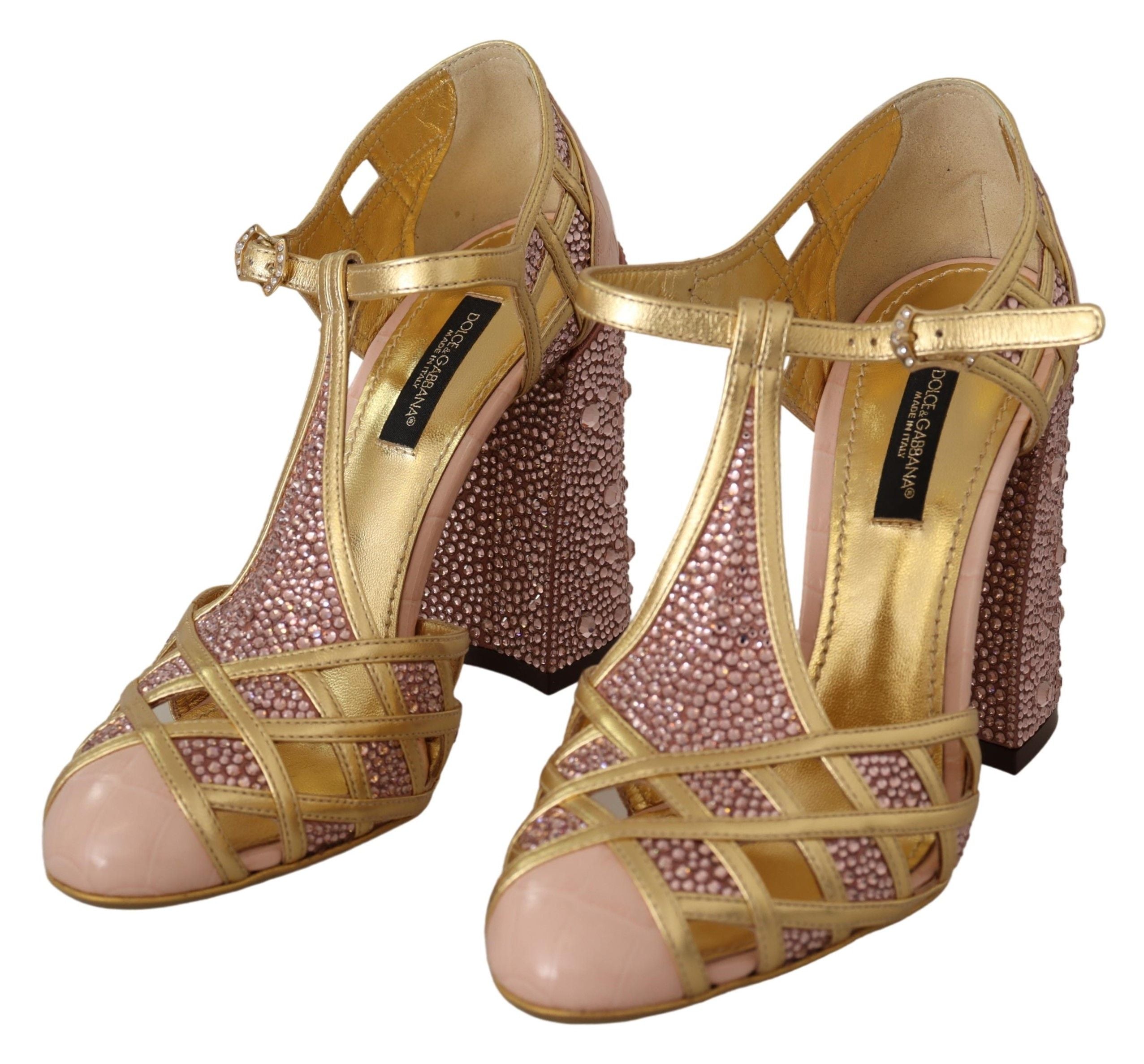 Escarpins Dolce &amp; Gabbana en cuir infusé de soie et cristaux en or rose