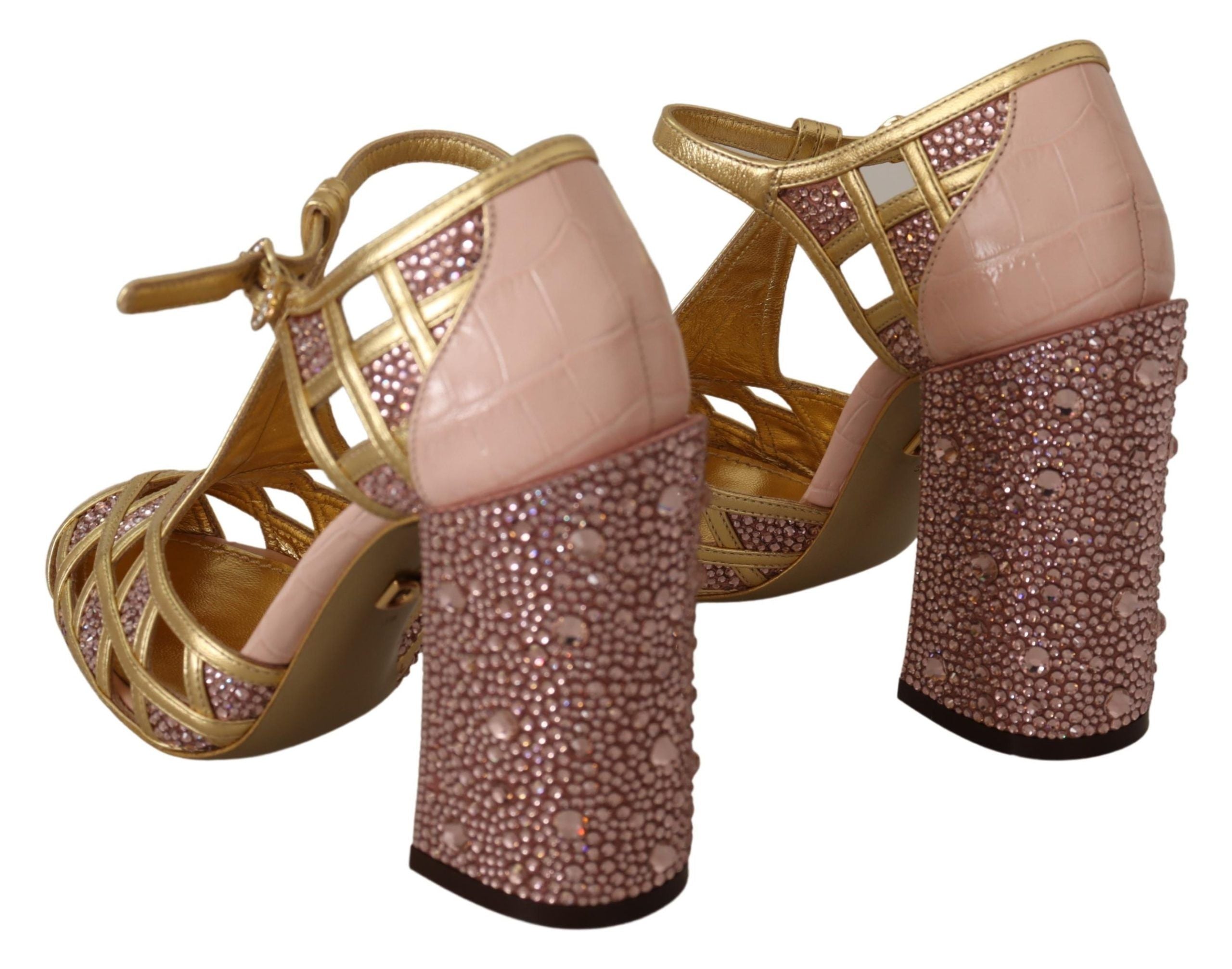 Escarpins Dolce &amp; Gabbana en cuir infusé de soie et cristaux en or rose