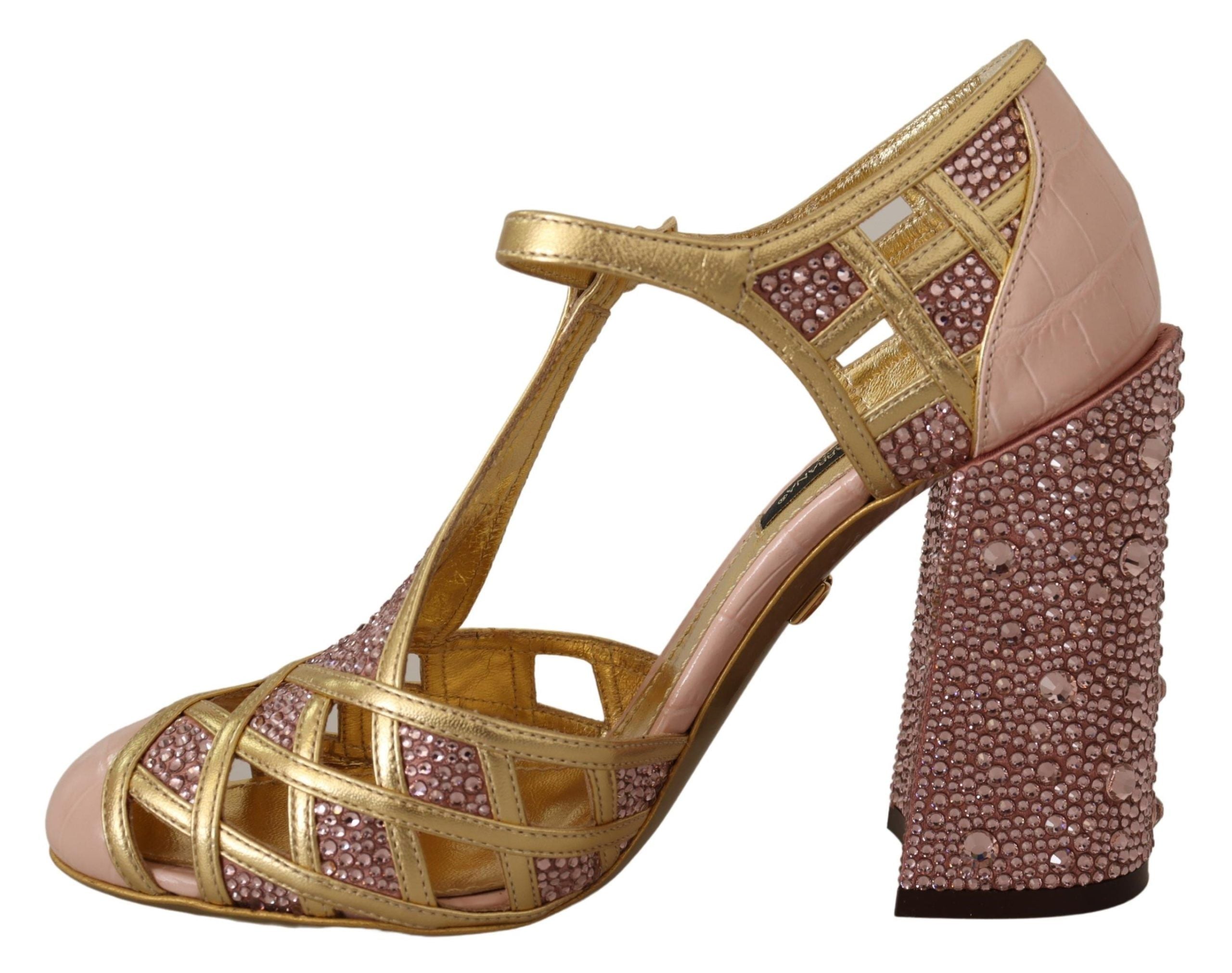 Escarpins Dolce &amp; Gabbana en cuir infusé de soie et cristaux en or rose