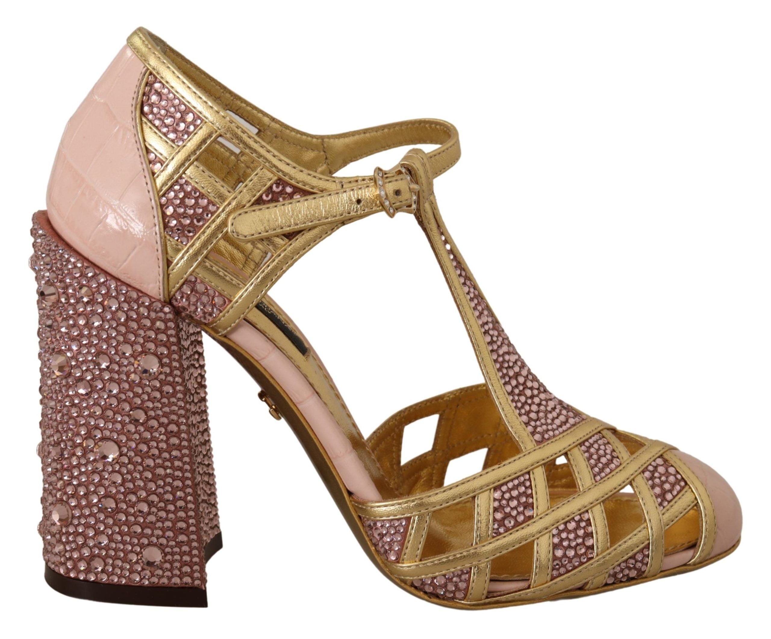 Escarpins Dolce &amp; Gabbana en cuir infusé de soie et cristaux en or rose