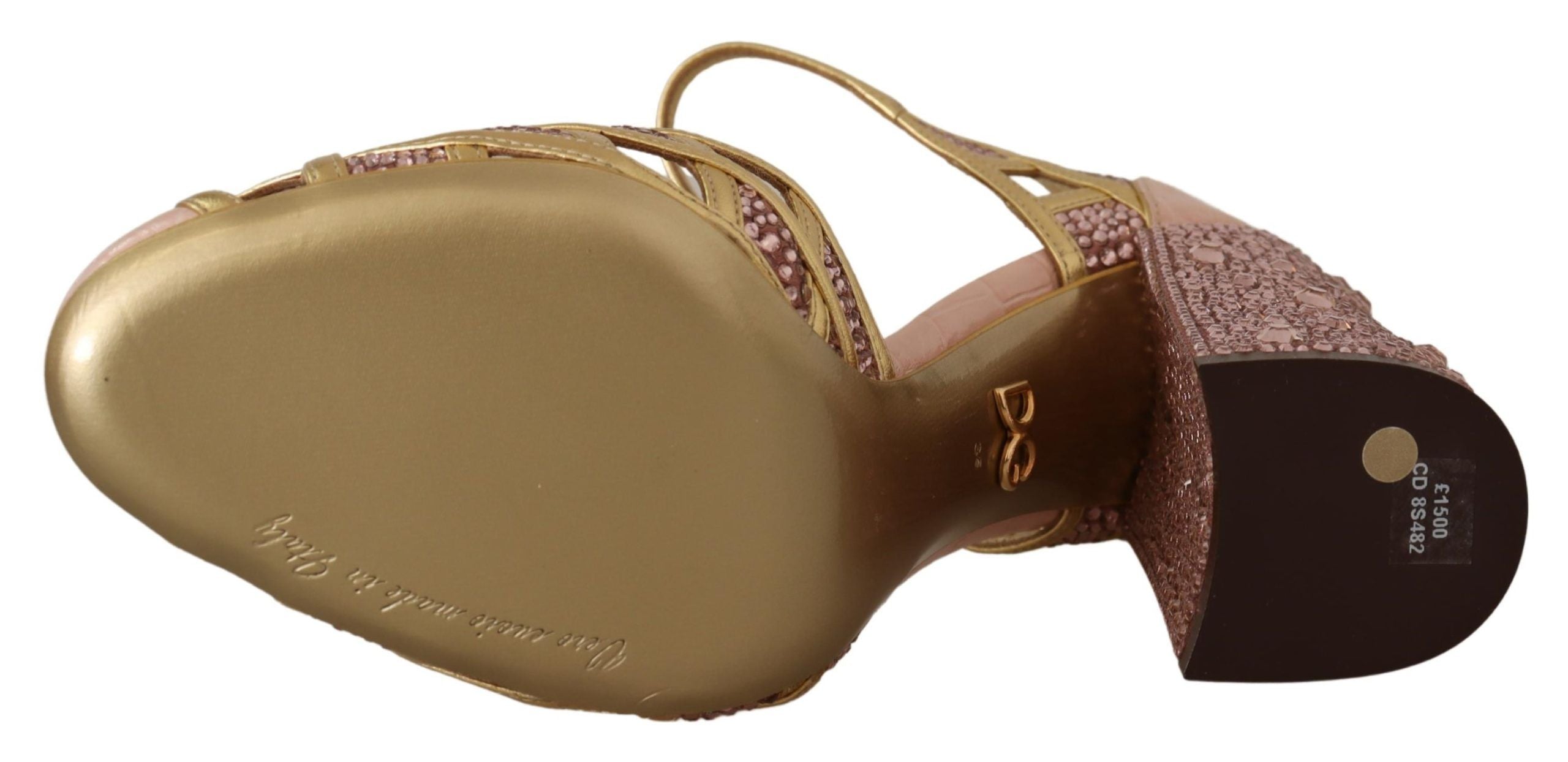Escarpins Dolce &amp; Gabbana en cuir infusé de soie et cristaux en or rose