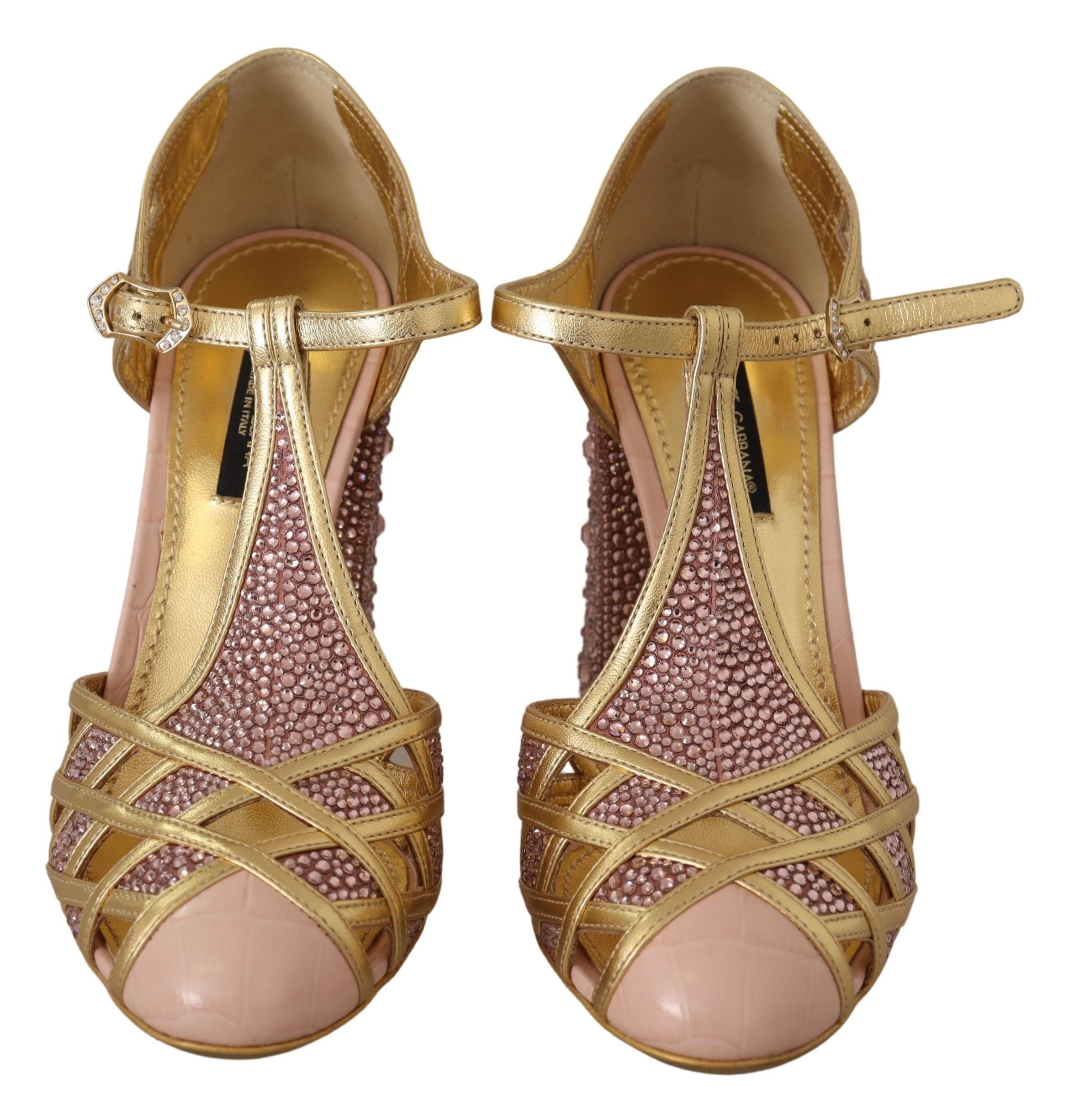 Escarpins Dolce &amp; Gabbana en cuir infusé de soie et cristaux en or rose