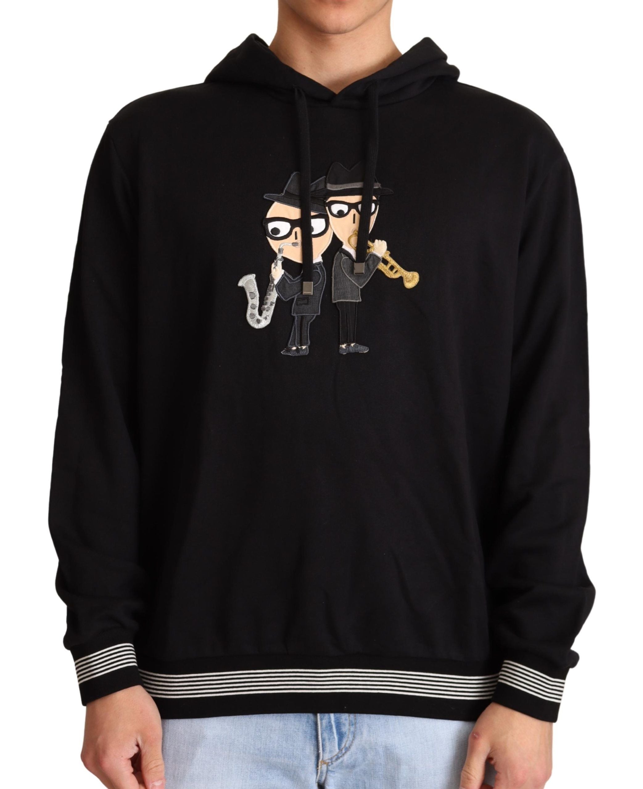 Pull élégant en coton noir brodé Dolce &amp; Gabbana