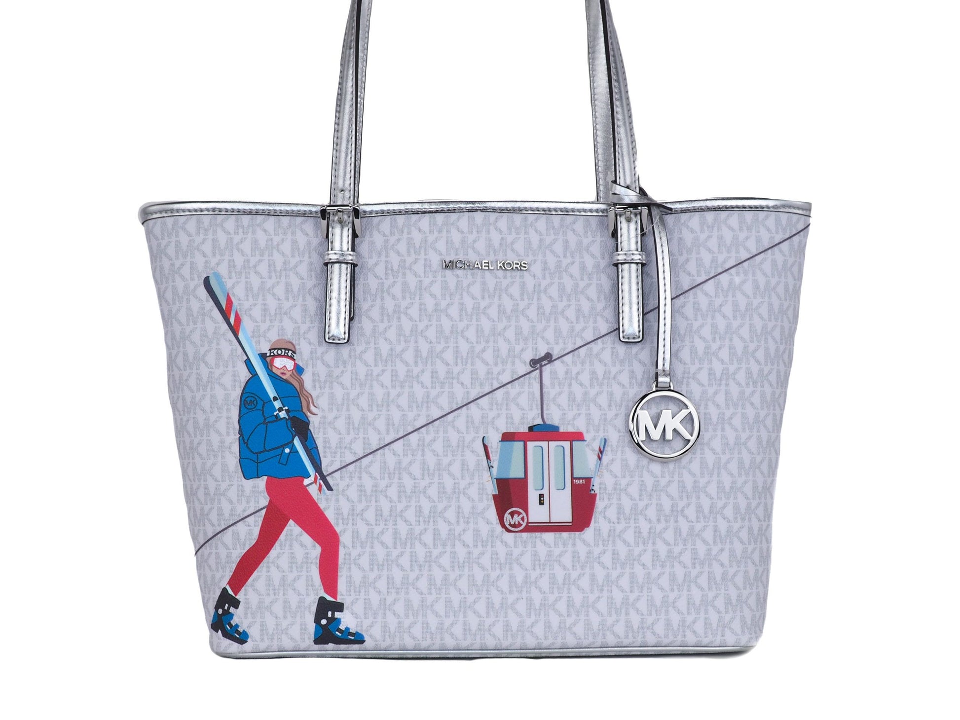Sac fourre-tout Michael Kors Jet Set Girls en PVC imprimé signature (blanc brillant multi-couleurs)