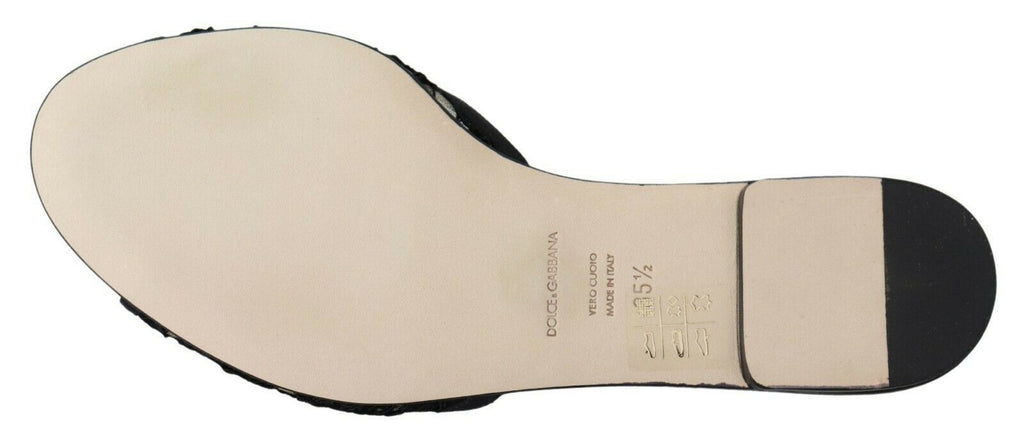 Dolce &amp; Gabbana – Elegante Pantoletten aus schwarzer Spitze mit Schmuckblumendetail