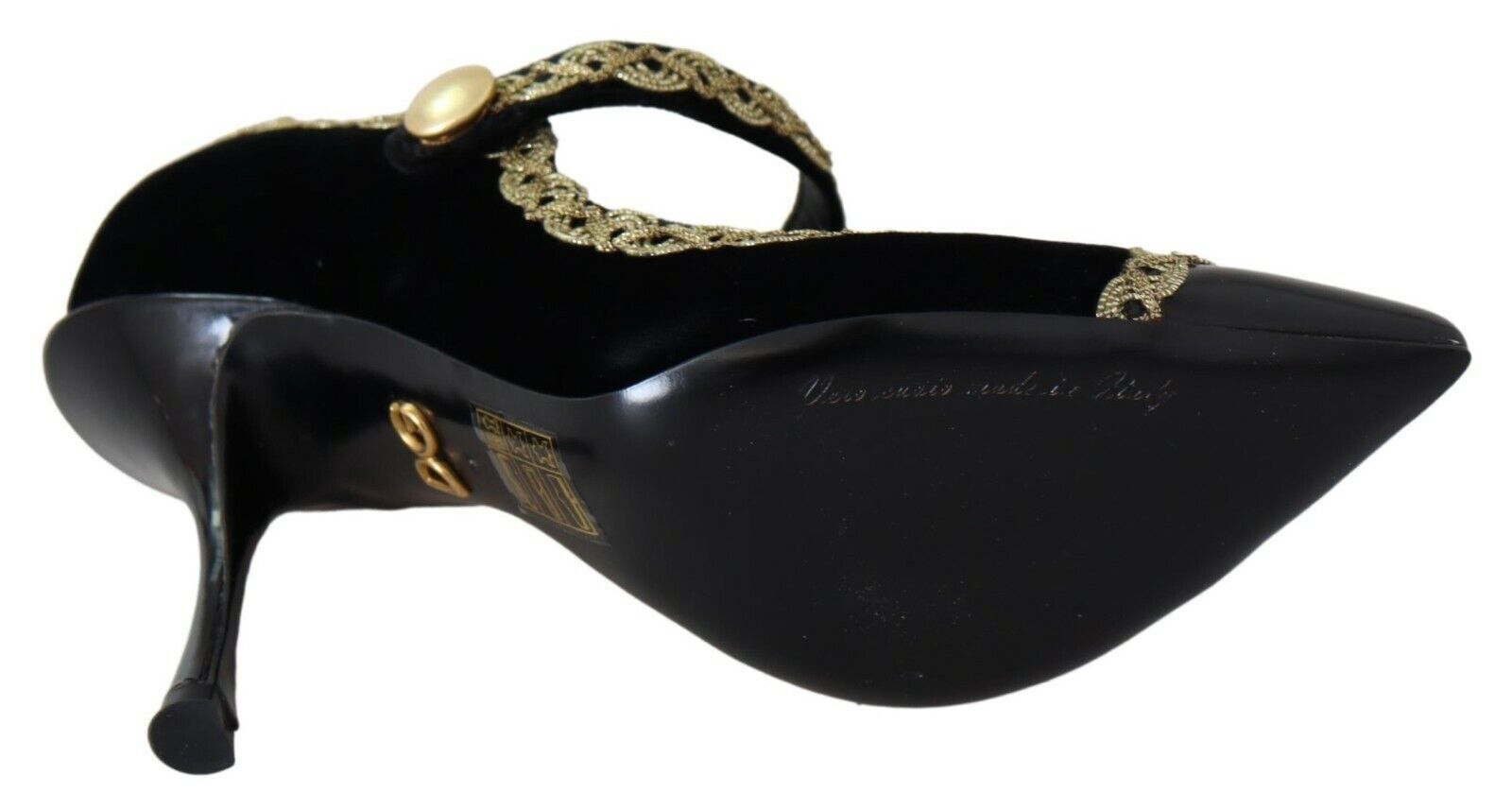 Dolce &amp; Gabbana Elegante Pumps aus schwarzem Samt mit Goldstickerei