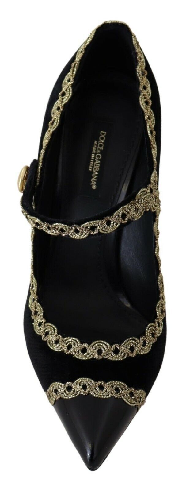 Dolce &amp; Gabbana Elegante Pumps aus schwarzem Samt mit Goldstickerei