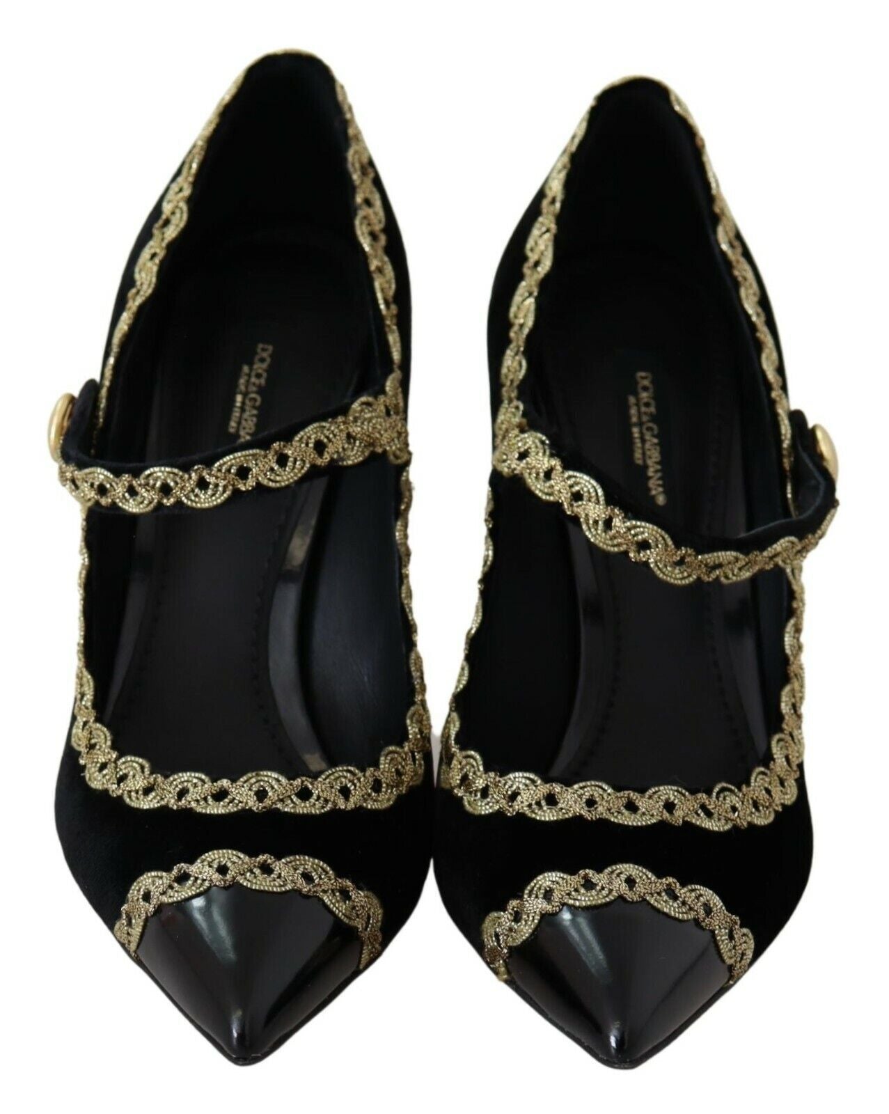 Dolce &amp; Gabbana Elegante Pumps aus schwarzem Samt mit Goldstickerei