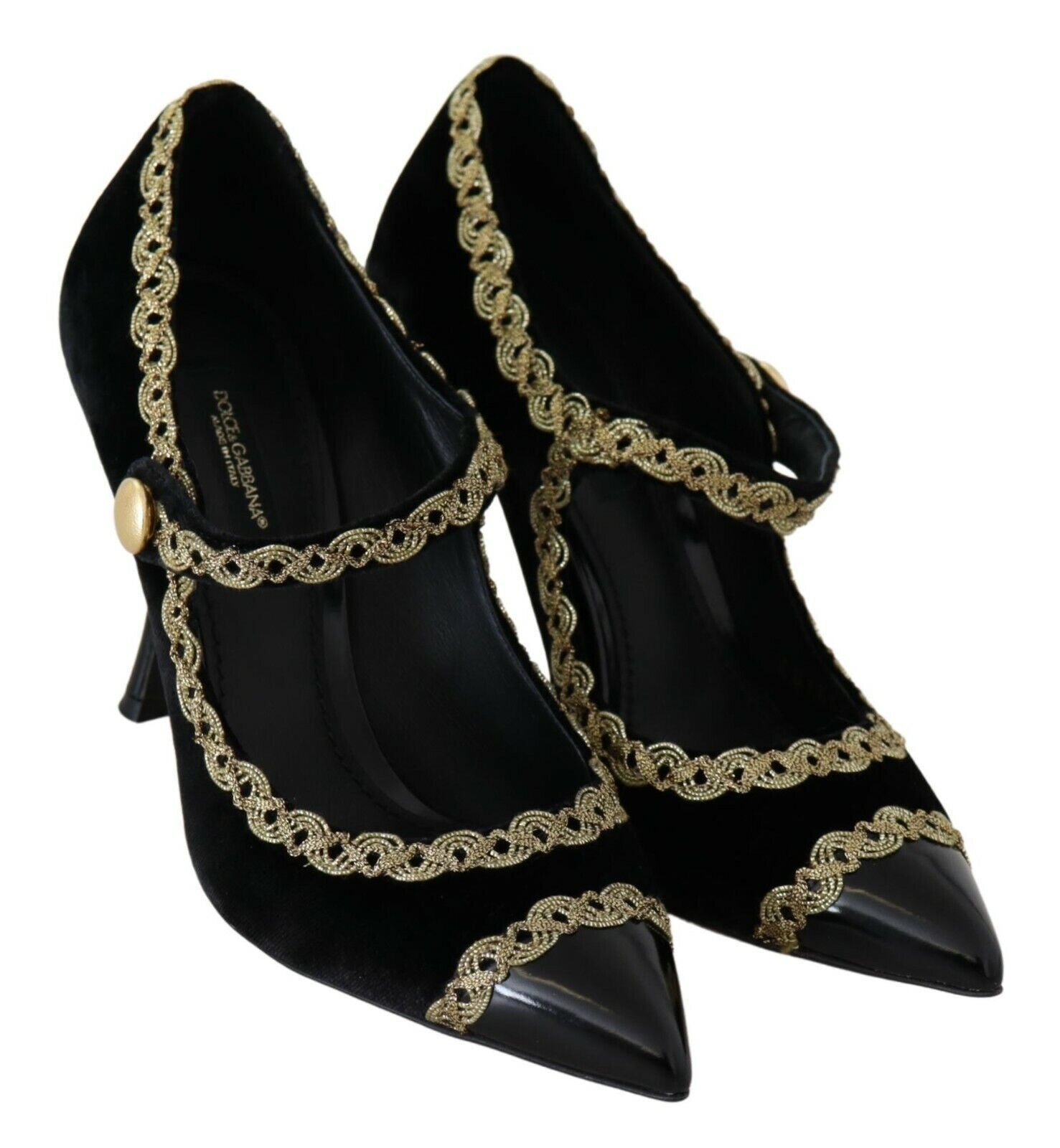 Dolce &amp; Gabbana Elegante Pumps aus schwarzem Samt mit Goldstickerei