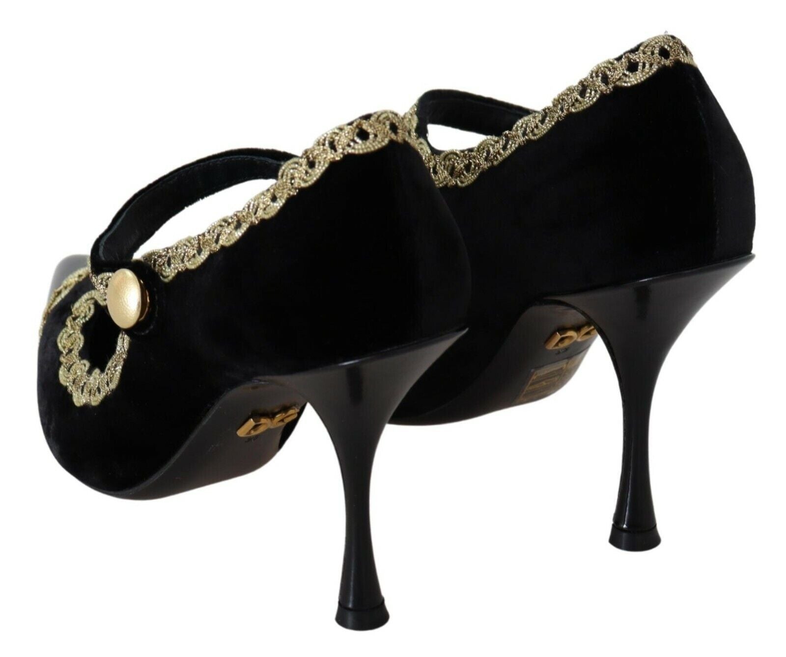 Dolce &amp; Gabbana Elegante Pumps aus schwarzem Samt mit Goldstickerei