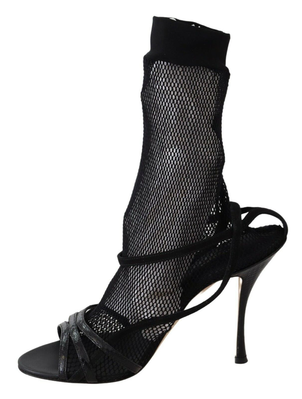 Dolce &amp; Gabbana Schicke schwarze Stiletto-Sandalen aus Netzstoff