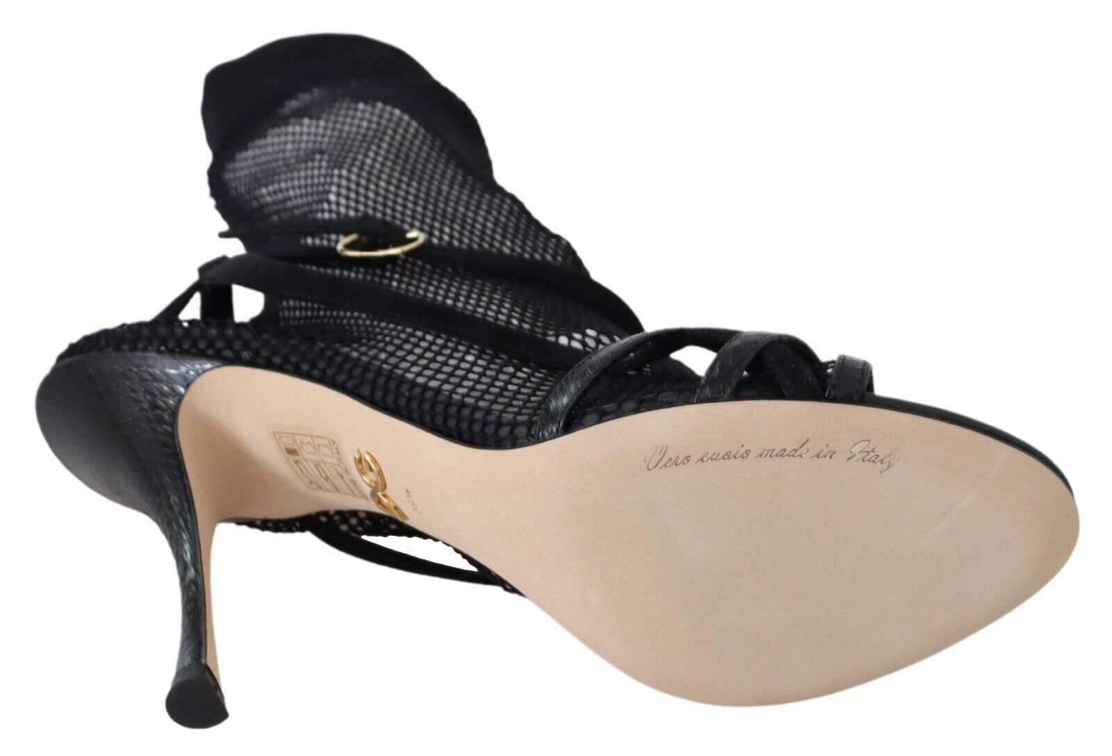 Dolce &amp; Gabbana Schicke schwarze Stiletto-Sandalen aus Netzstoff