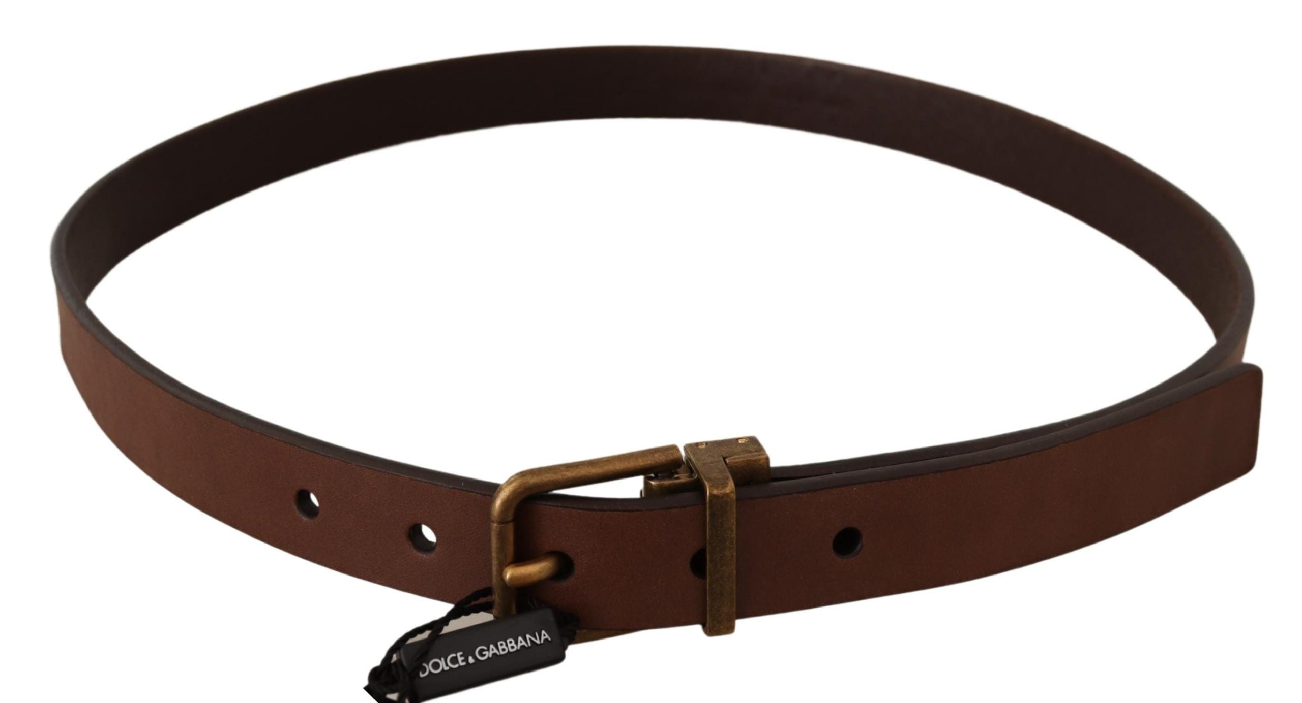 Ceinture élégante en cuir marron Dolce &amp; Gabbana avec boucle dorée