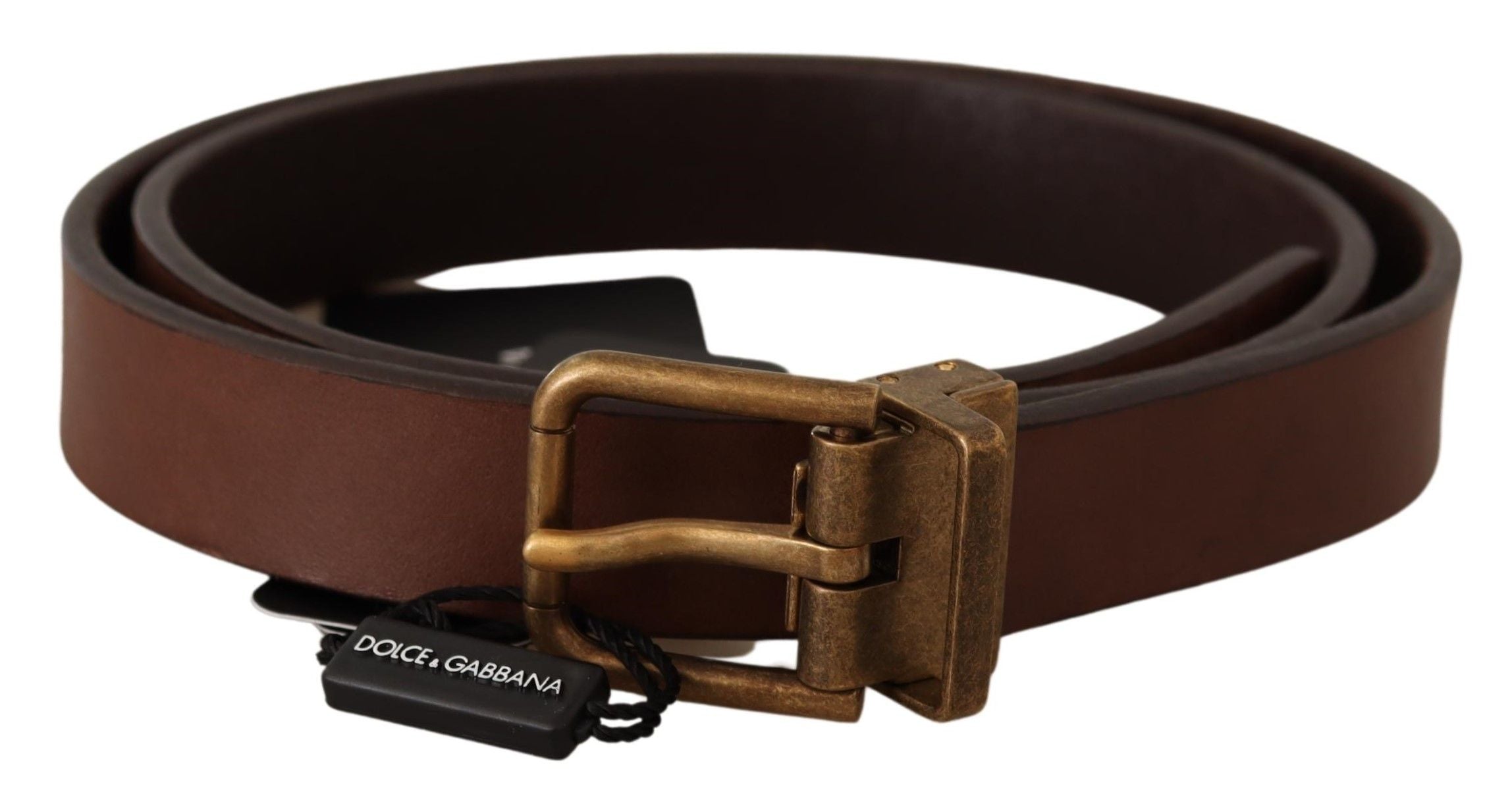 Ceinture élégante en cuir marron Dolce &amp; Gabbana avec boucle dorée