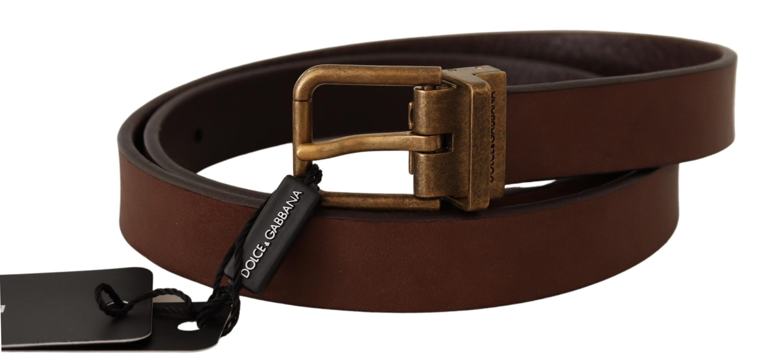 Ceinture élégante en cuir marron Dolce &amp; Gabbana avec boucle dorée