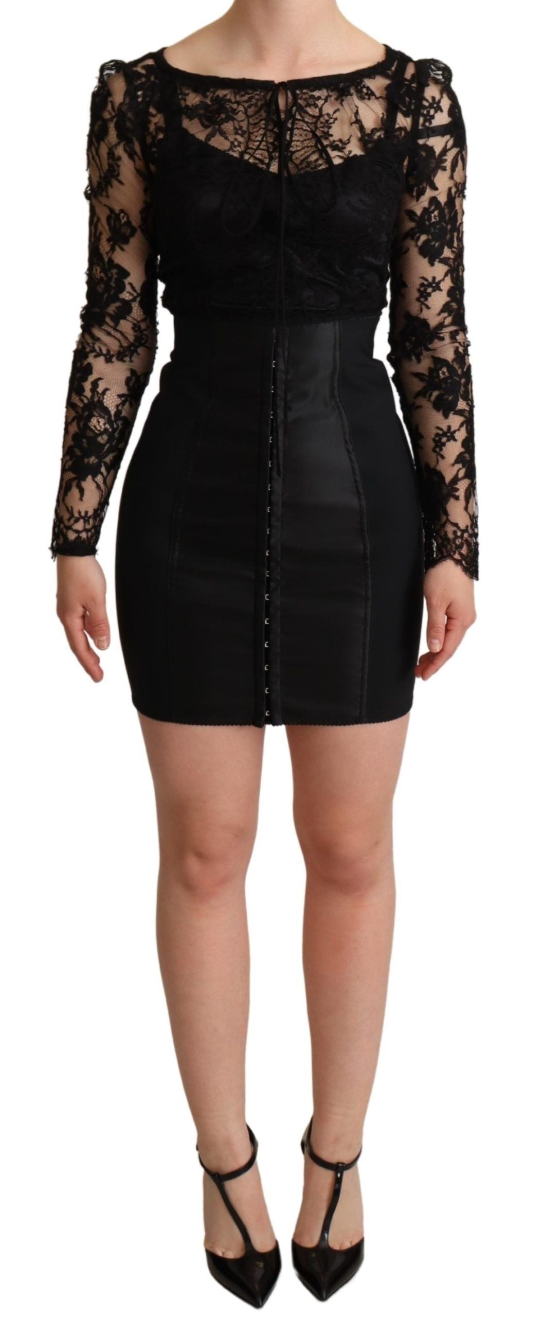 Dolce &amp; Gabbana Elegantes schwarzes Spitzen-Minikleid Delight