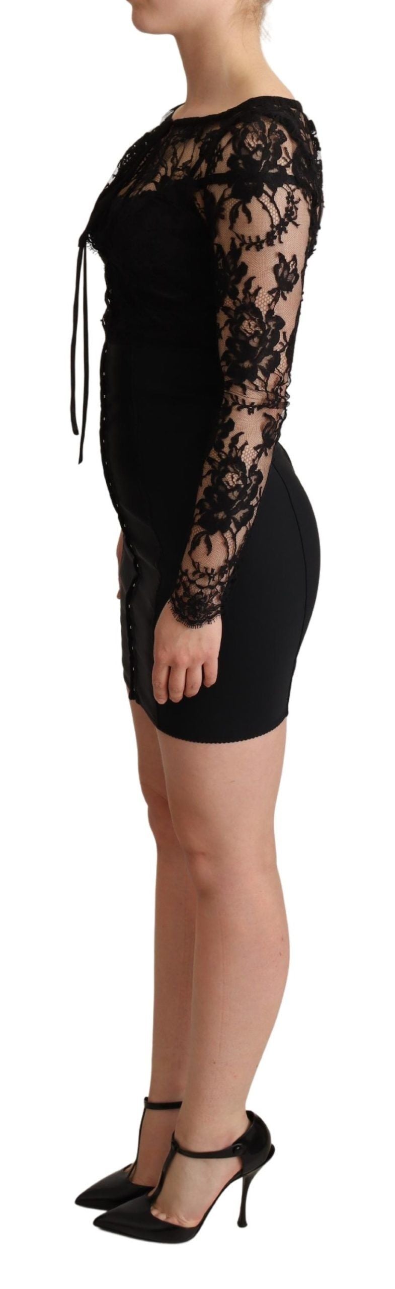 Dolce &amp; Gabbana Elegantes schwarzes Spitzen-Minikleid Delight
