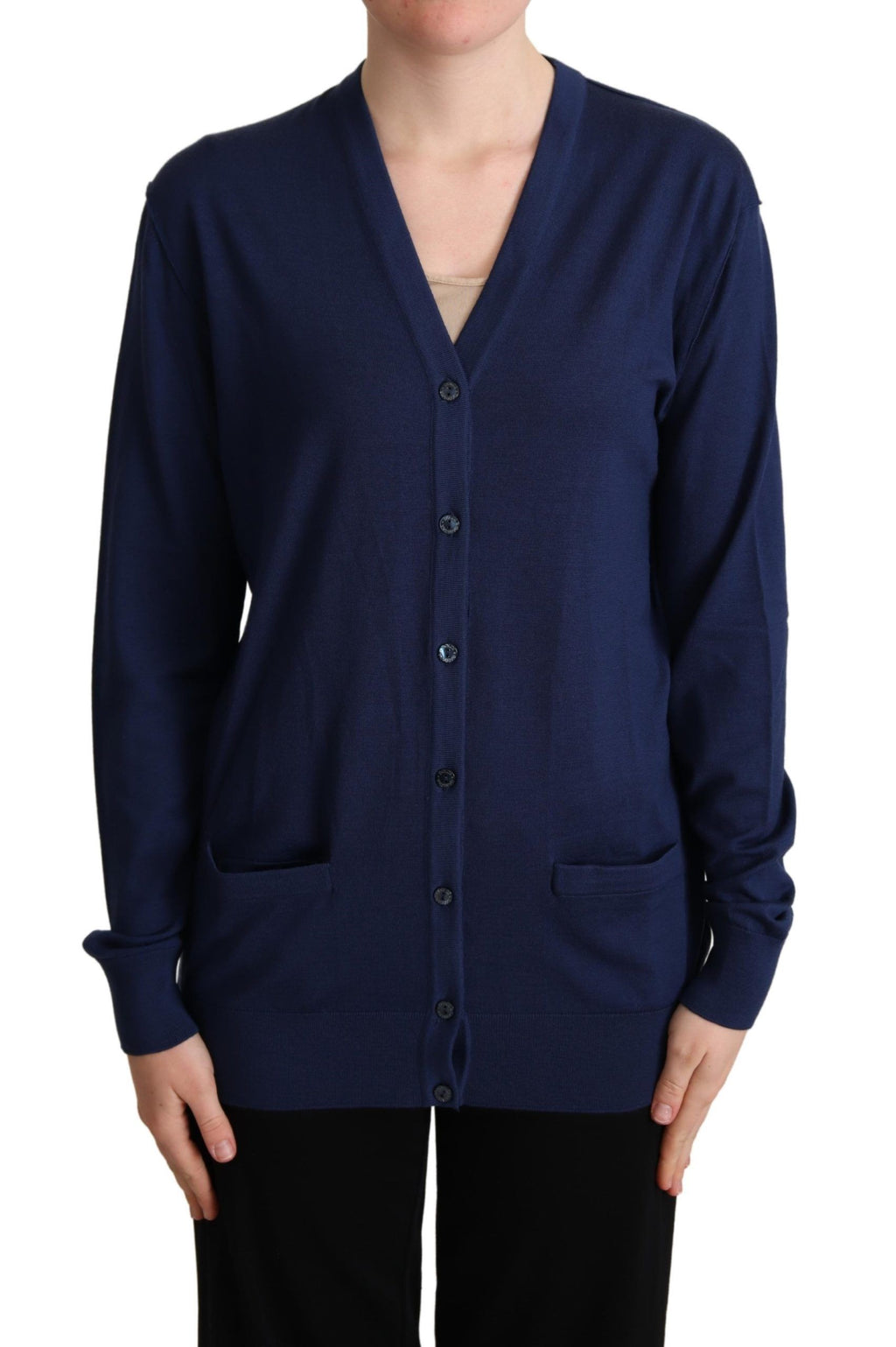 Dolce &amp; Gabbana Elegante blaue Strickjacke aus Schurwolle
