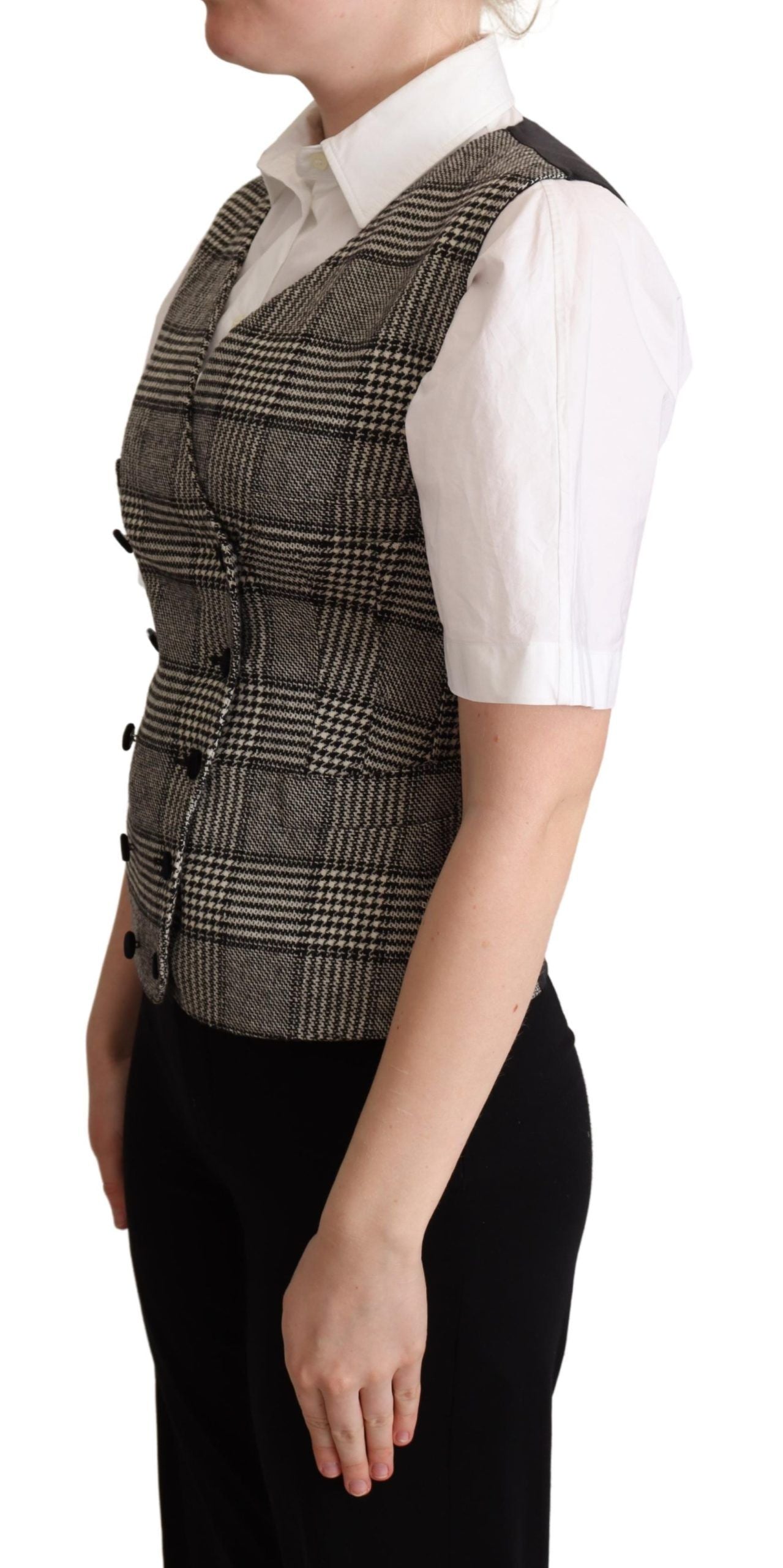 Dolce &amp; Gabbana Élégant gilet en soie mélangée grise à carreaux