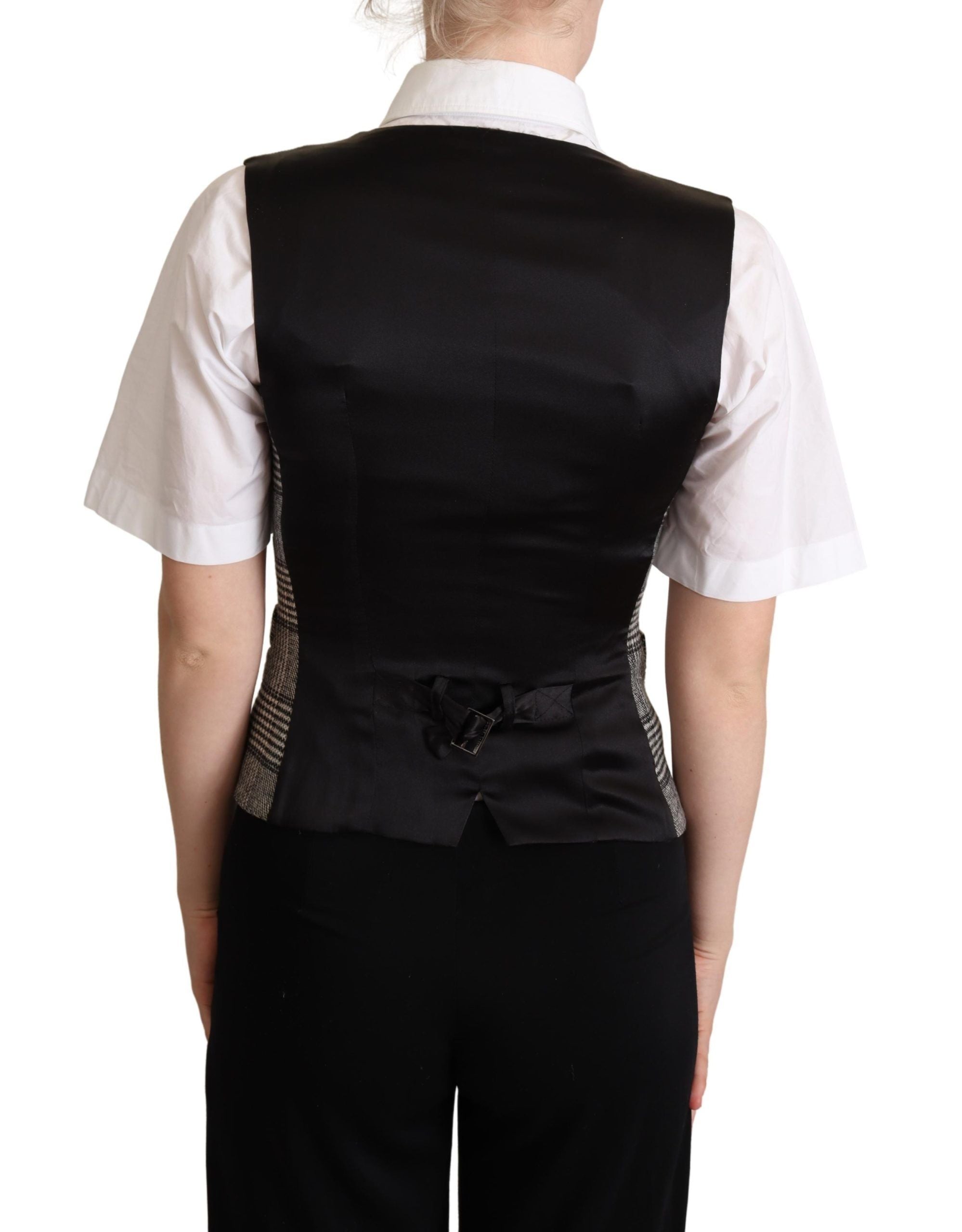 Dolce &amp; Gabbana Élégant gilet en soie mélangée grise à carreaux