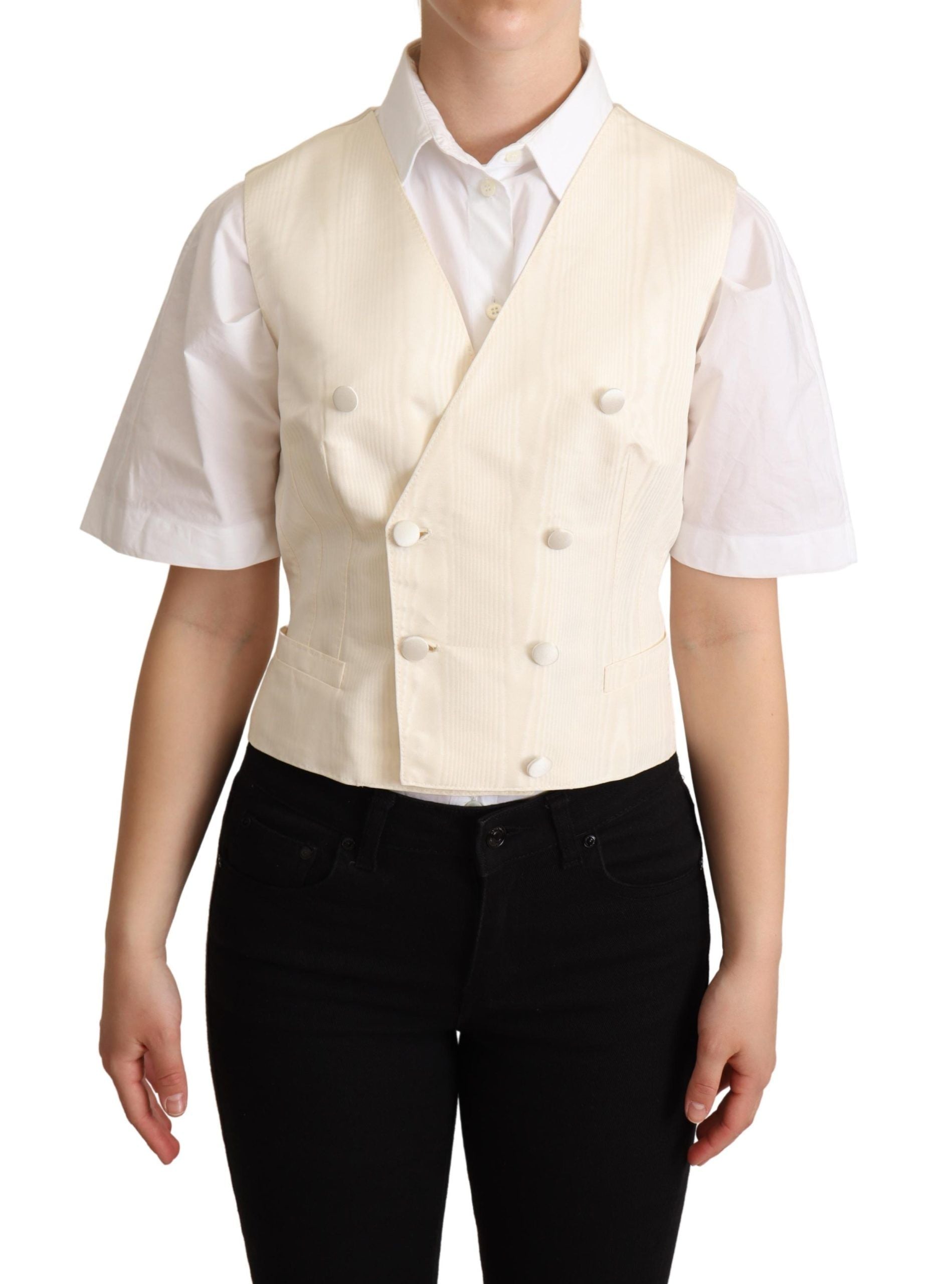 Gilet sans manches en soie mélangée beige Dolce &amp; Gabbana, gilet de luxe