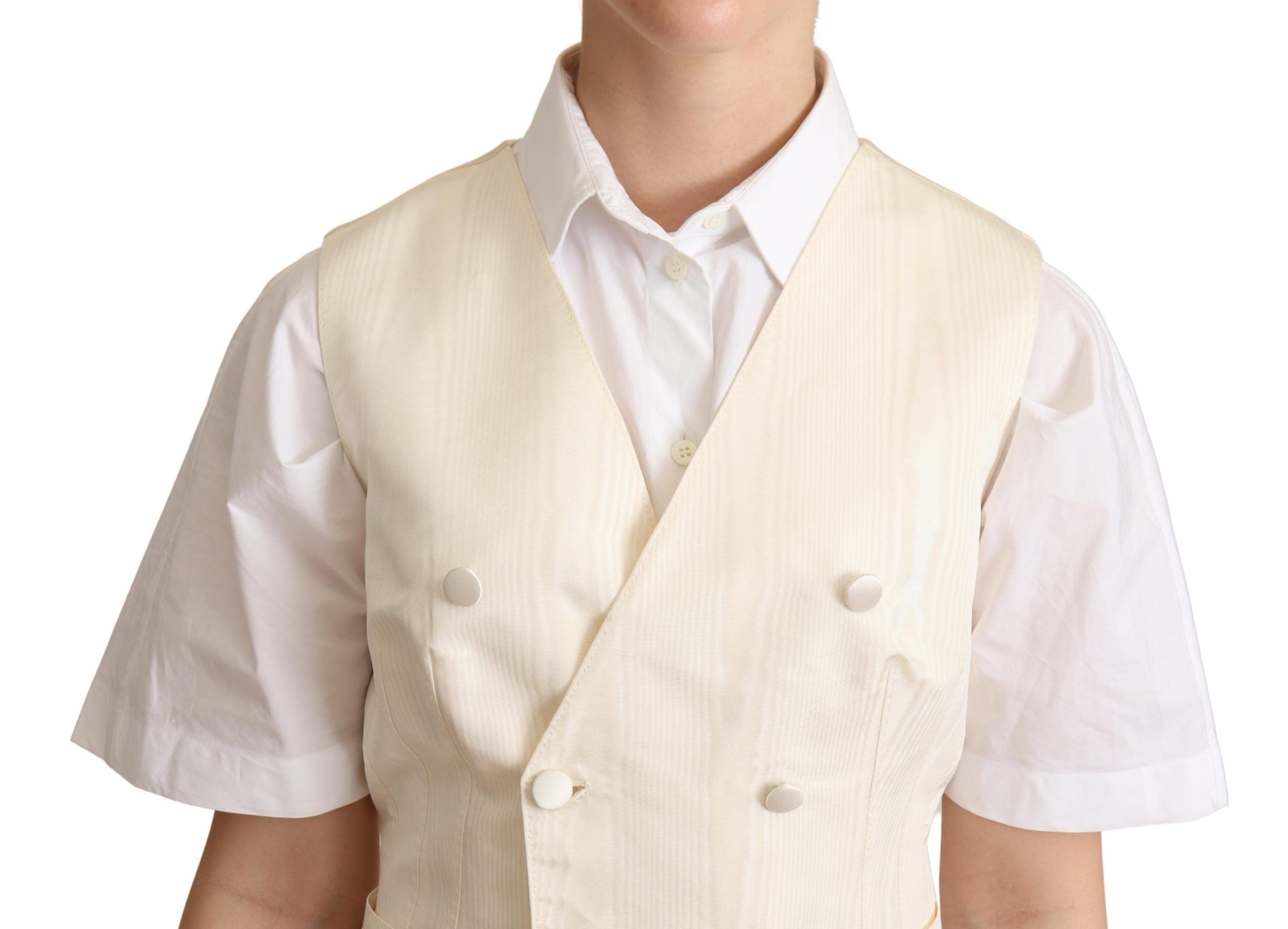 Gilet sans manches en soie mélangée beige Dolce &amp; Gabbana, gilet de luxe