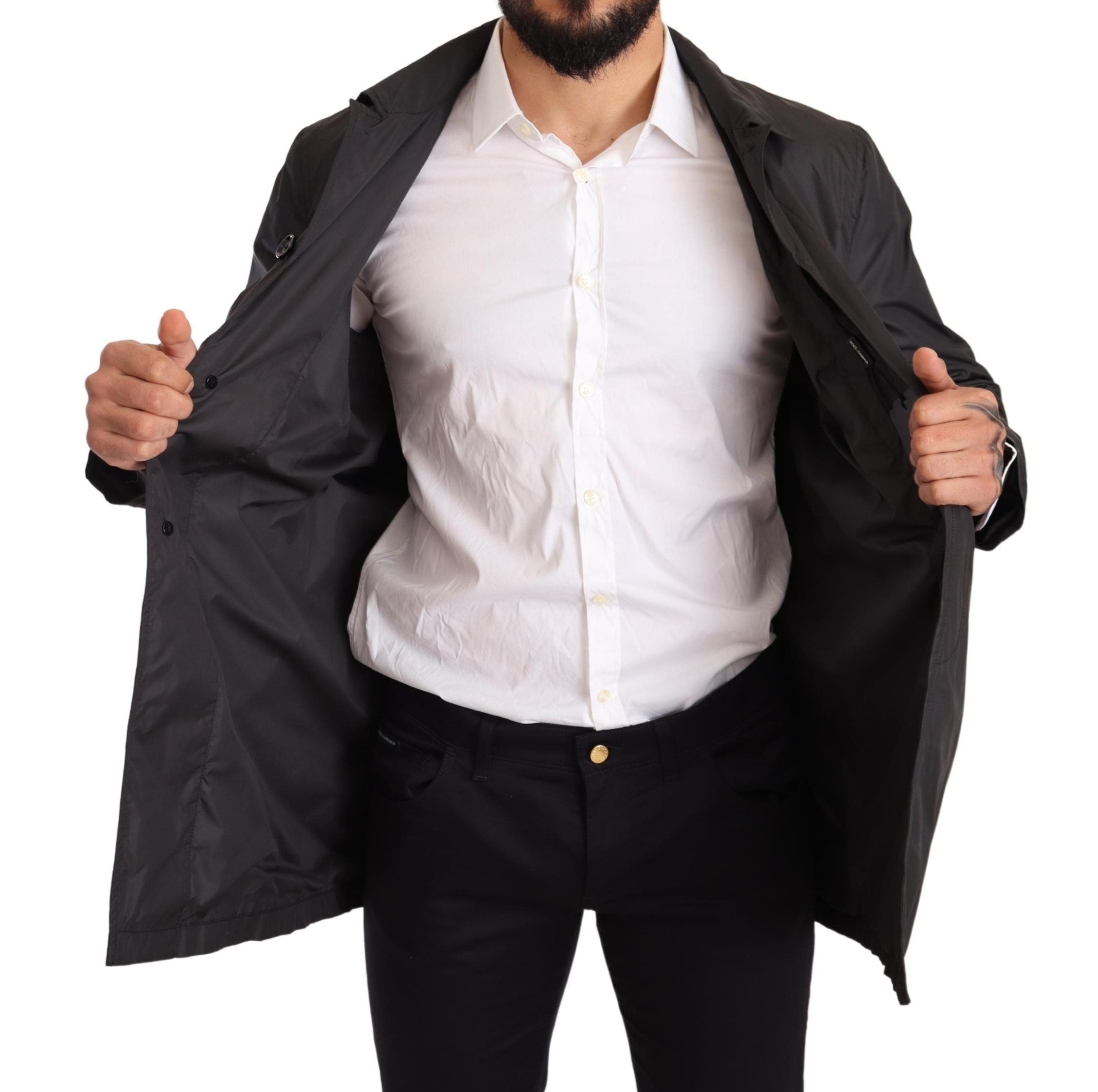 Dolce &amp; Gabbana Eleganter schwarzer Trenchcoat für anspruchsvolle Männer