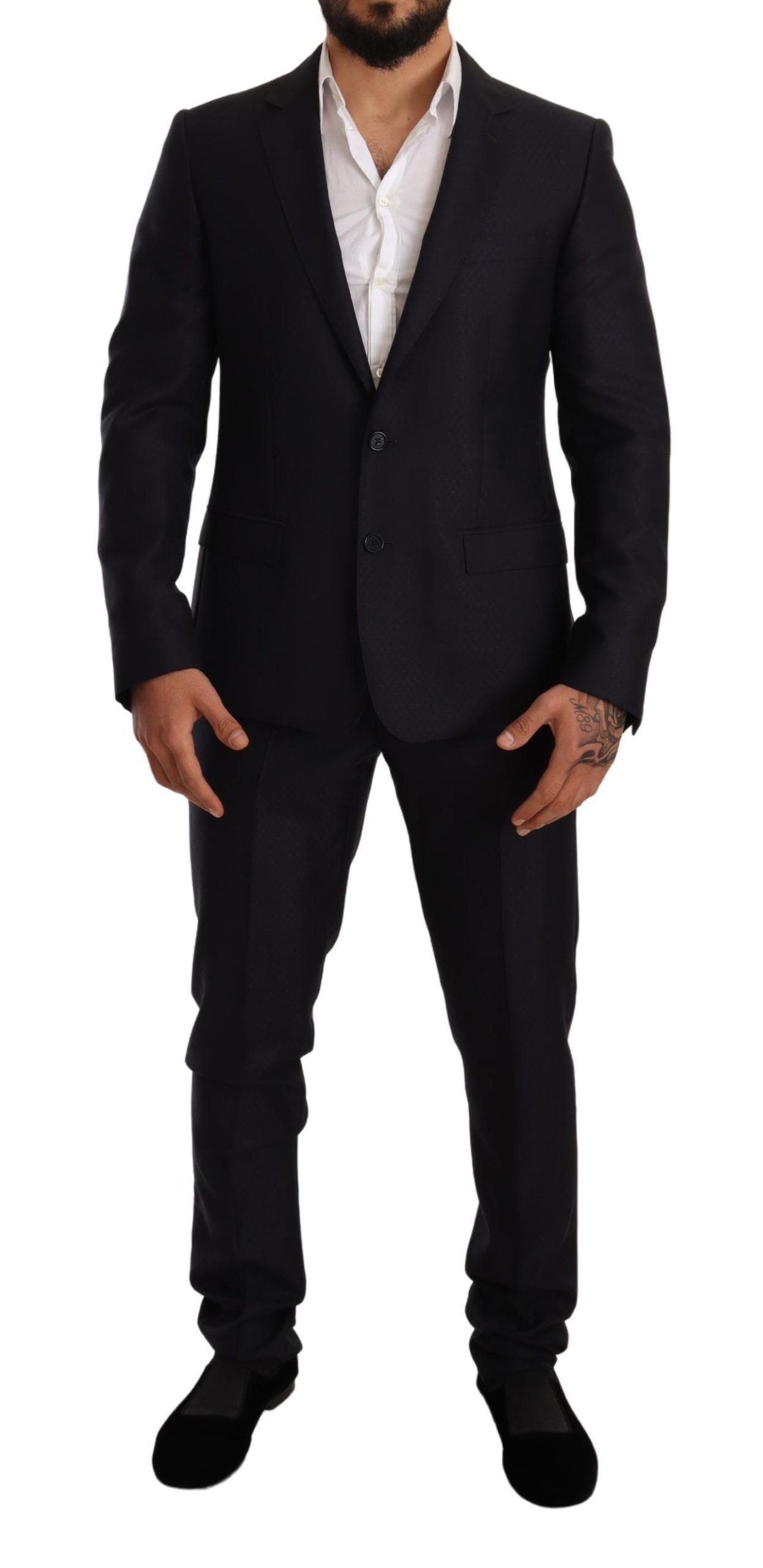 Dolce &amp; Gabbana – Eleganter Slim Fit-Jacquardanzug in Blau