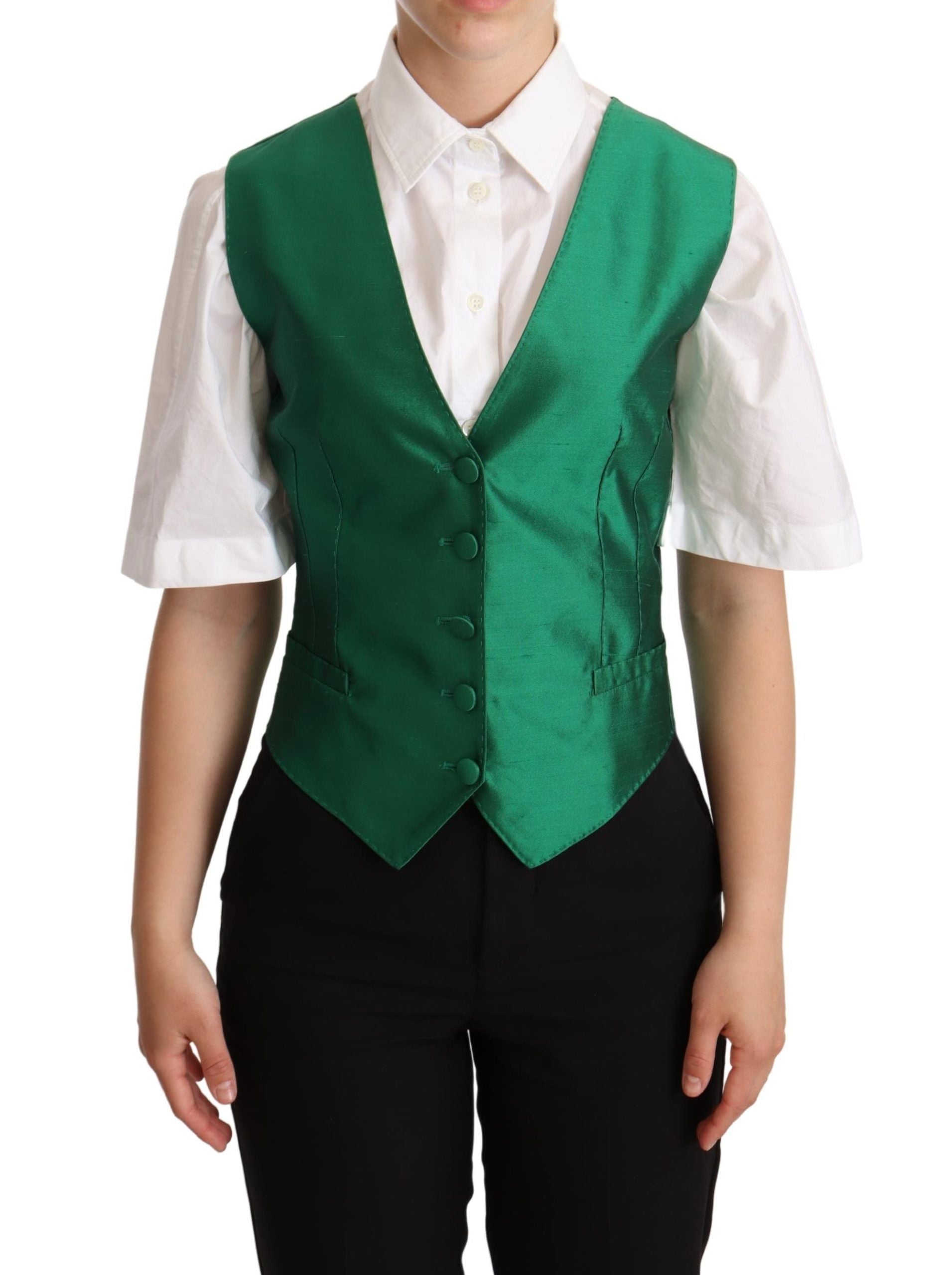 Dolce &amp; Gabbana Elegante Weste aus grüner Seidenmischung