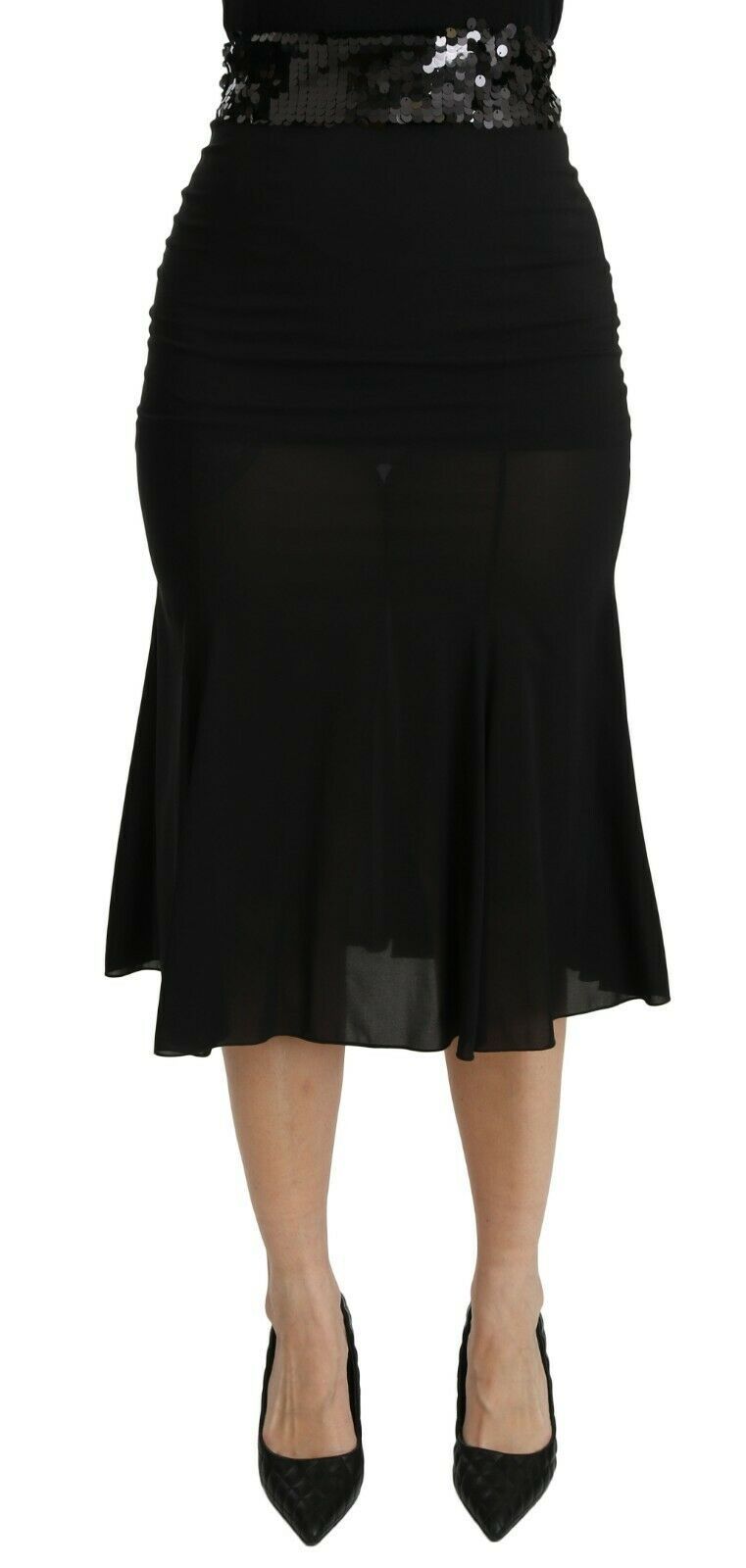 Jupe chic taille haute en soie mélangée noire Dolce &amp; Gabbana